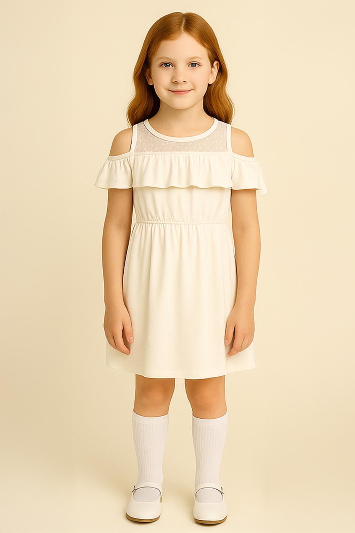 Kız Çocuk Fırfırlı Dantel Detaylı Pamuklu Elbise