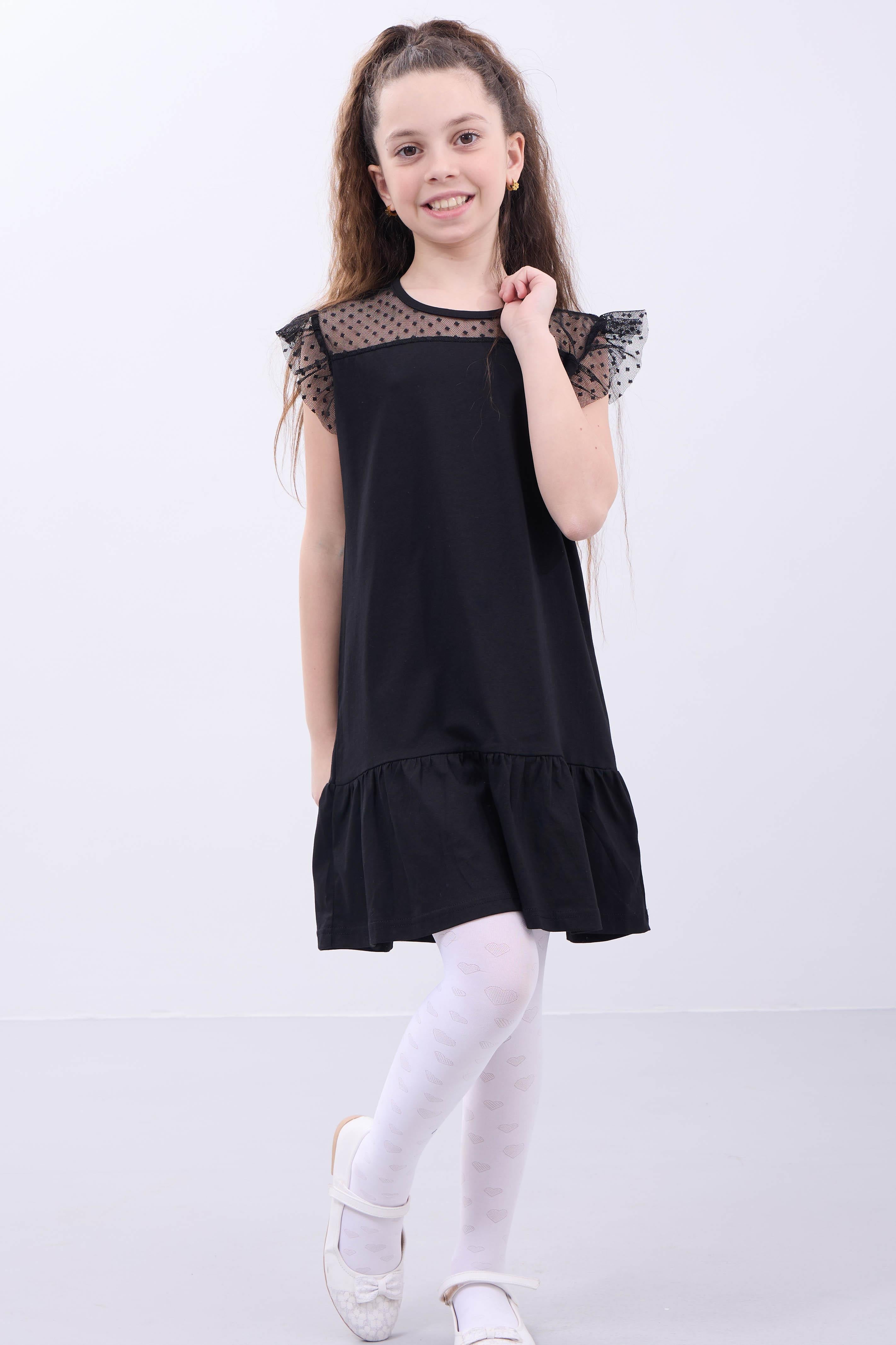 Kız Çocuk Fırfırlı Dantel Detaylı Pamuklu Elbise