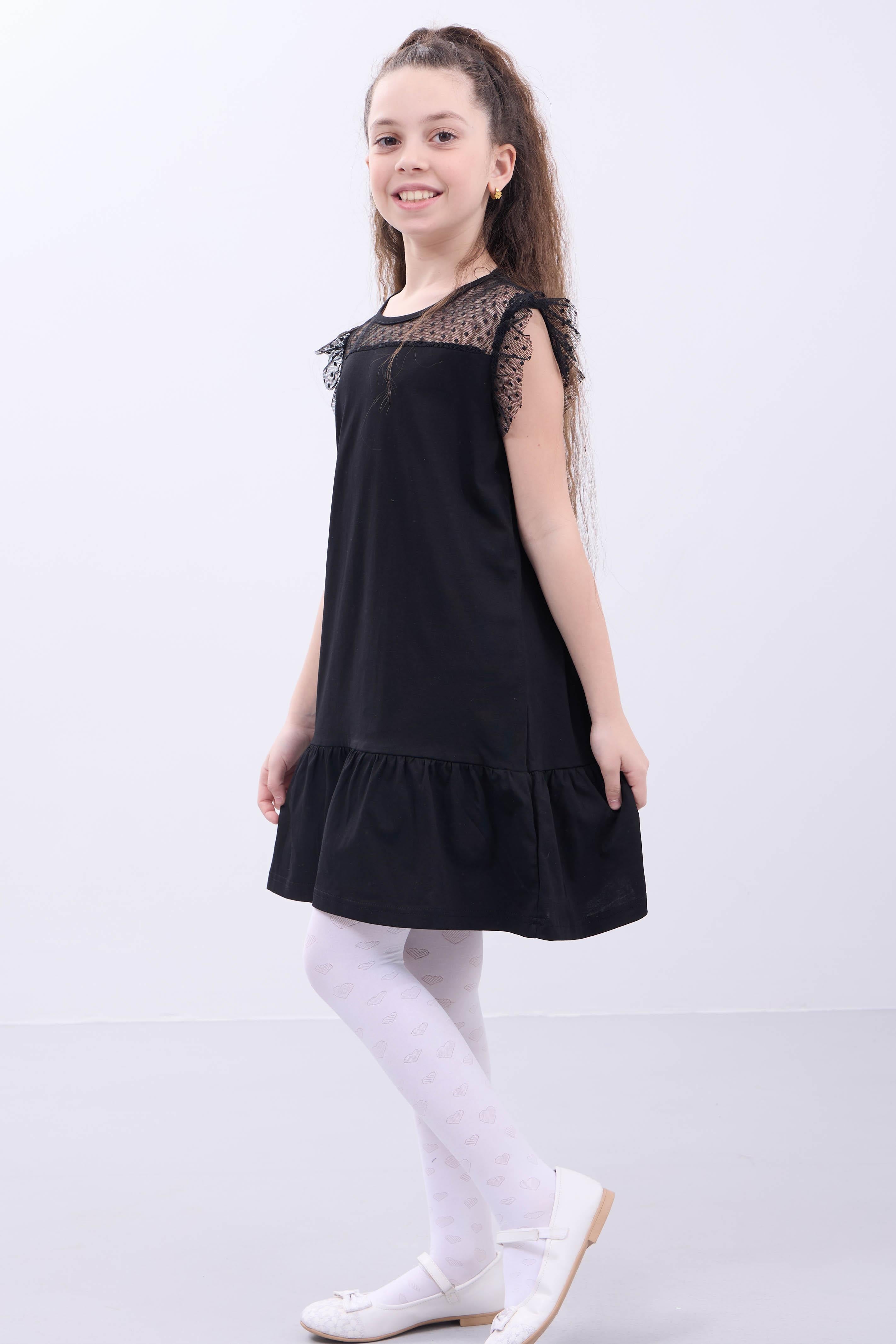 Kız Çocuk Fırfırlı Dantel Detaylı Pamuklu Elbise