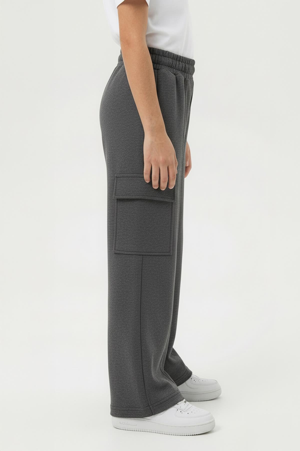 Kız Çocuk Geniş Paça Kargo Cepli Jogger Eşofman Altı – Antrasit