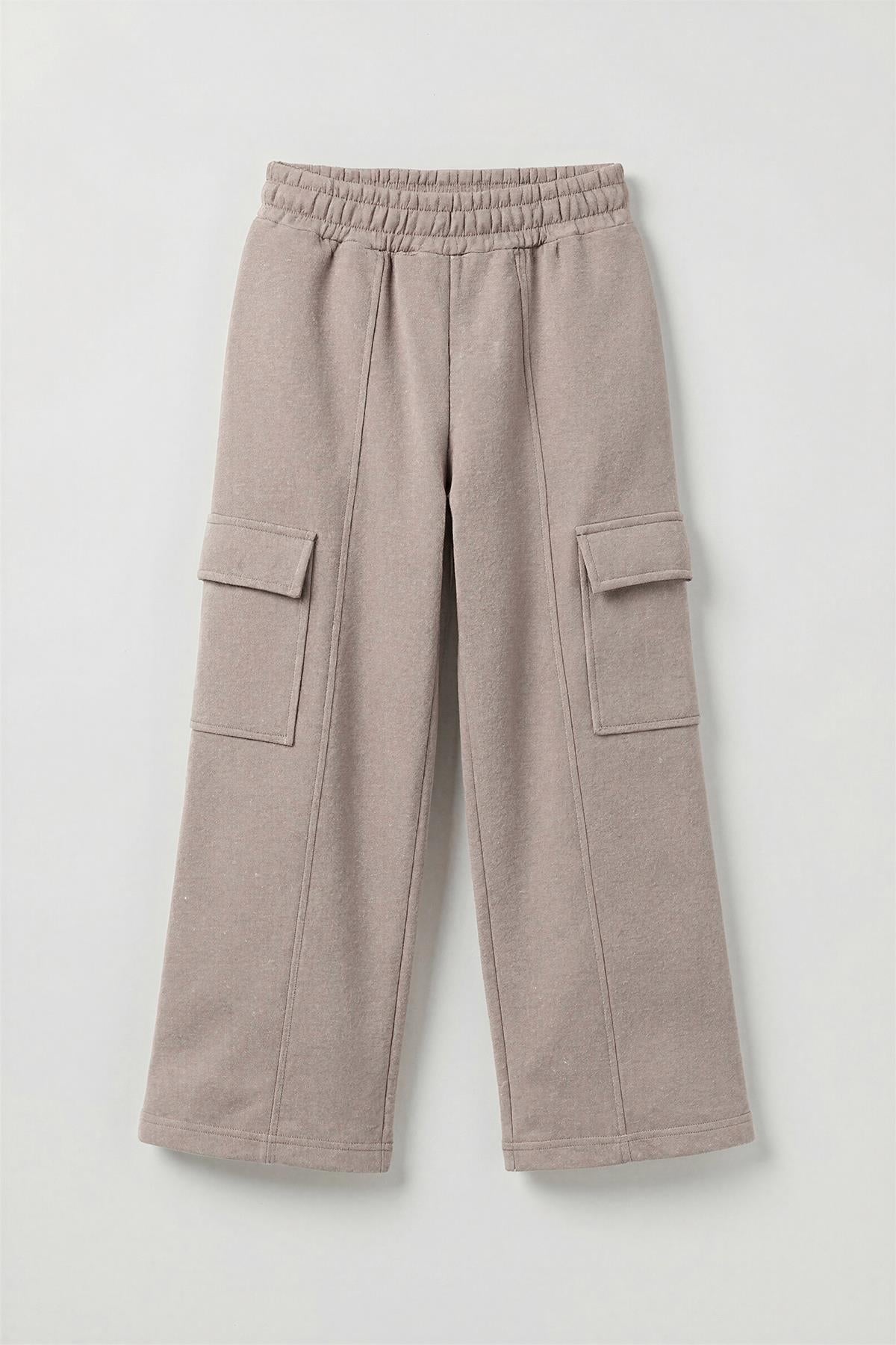 Kız Çocuk Geniş Paça Kargo Cepli Jogger Eşofman Altı – Gri