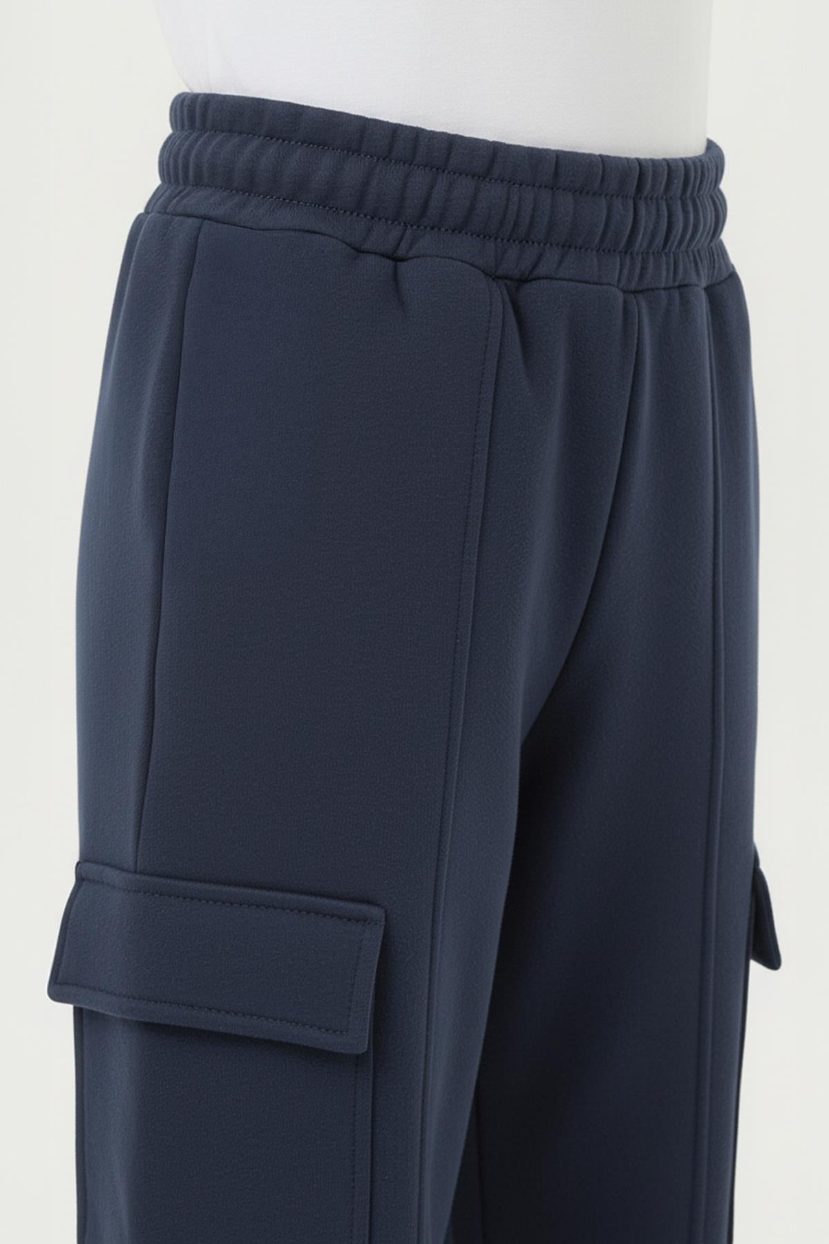 Kız Çocuk Geniş Paça Kargo Cepli Jogger Eşofman Altı – Lacivert