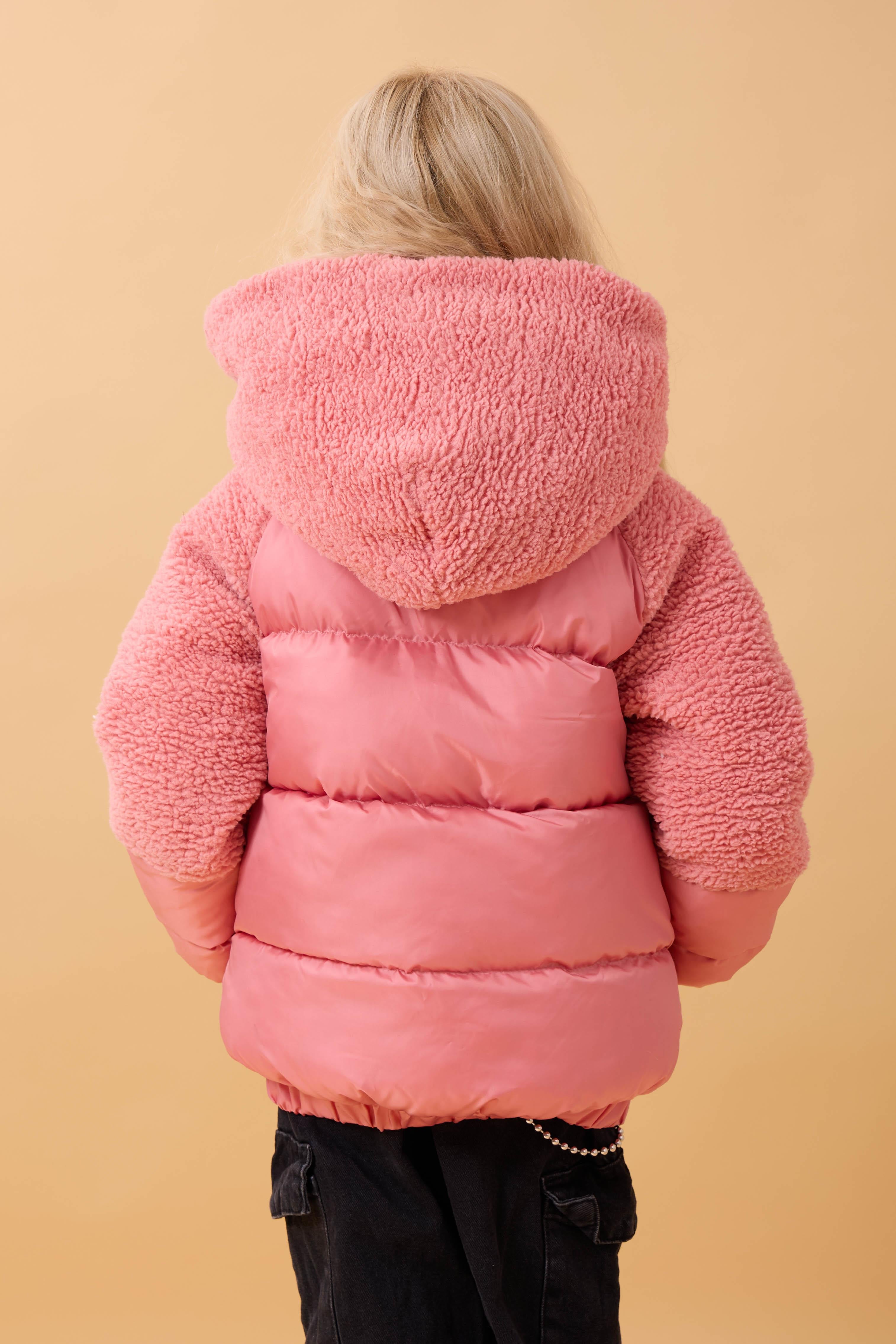 Kız Çocuk Kapüşon & Kol Peluşlu Şişme Mont