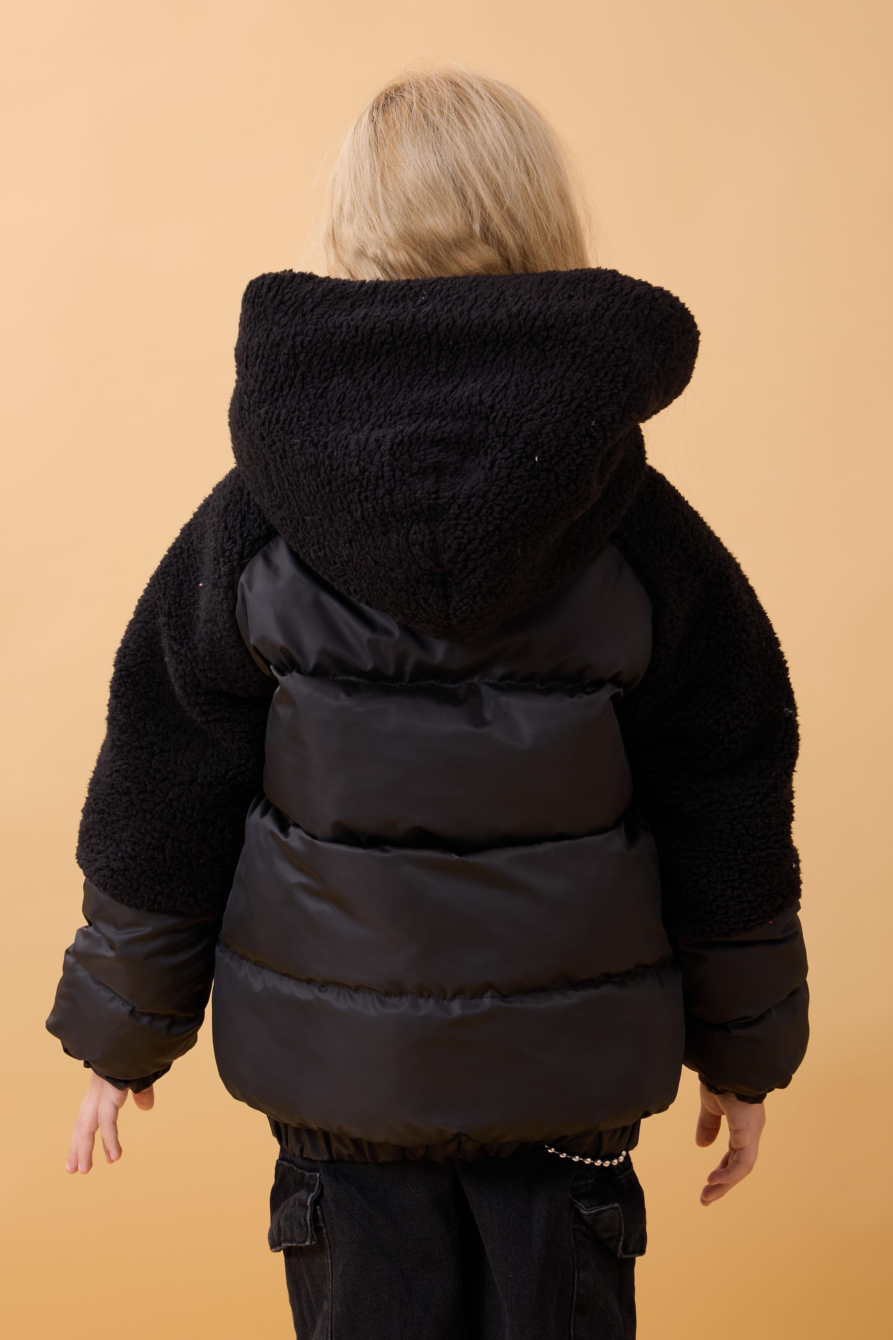 Kız Çocuk Kapüşon & Kol Peluşlu Şişme Mont