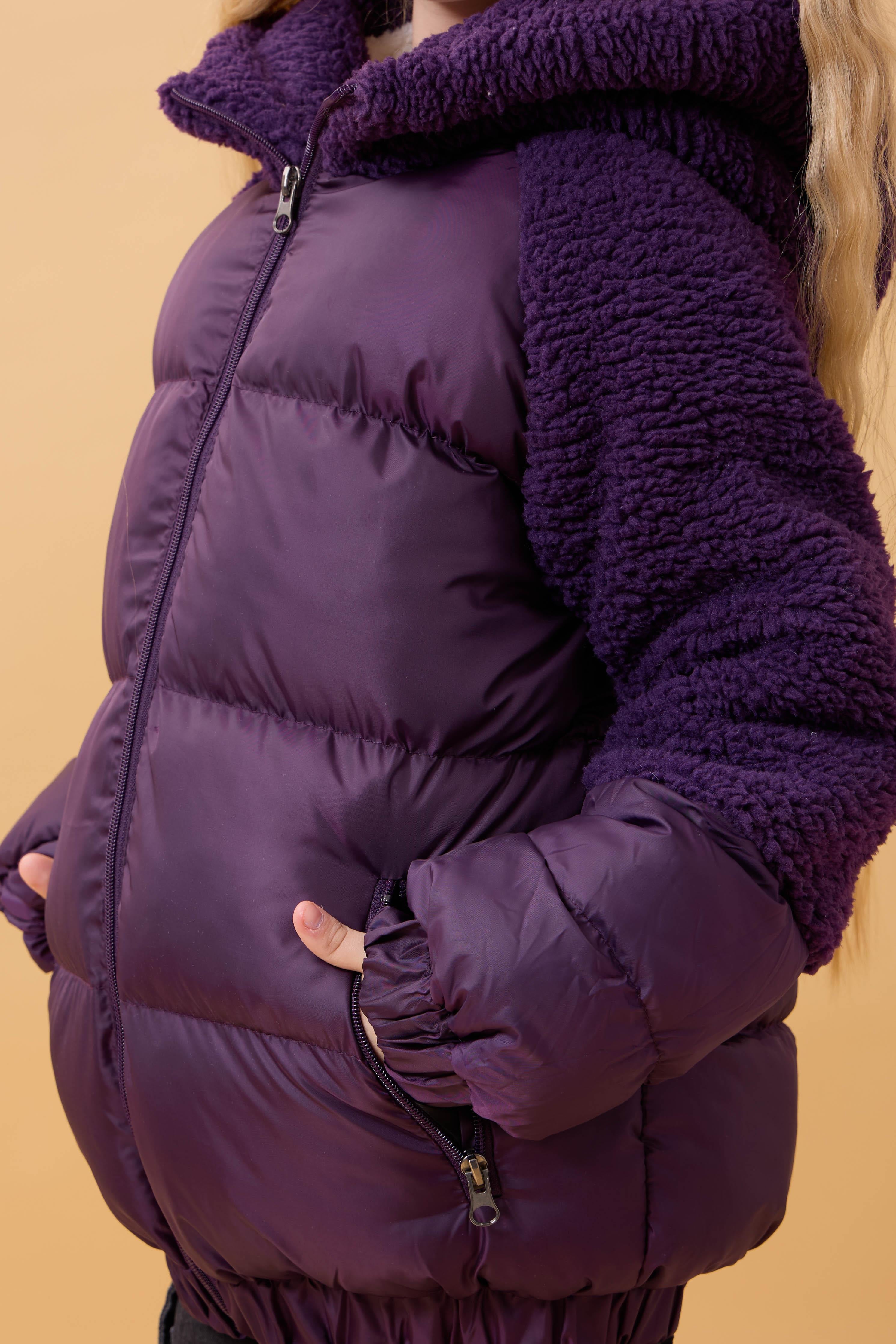 Kız Çocuk Kapüşon & Kol Peluşlu Şişme Mont