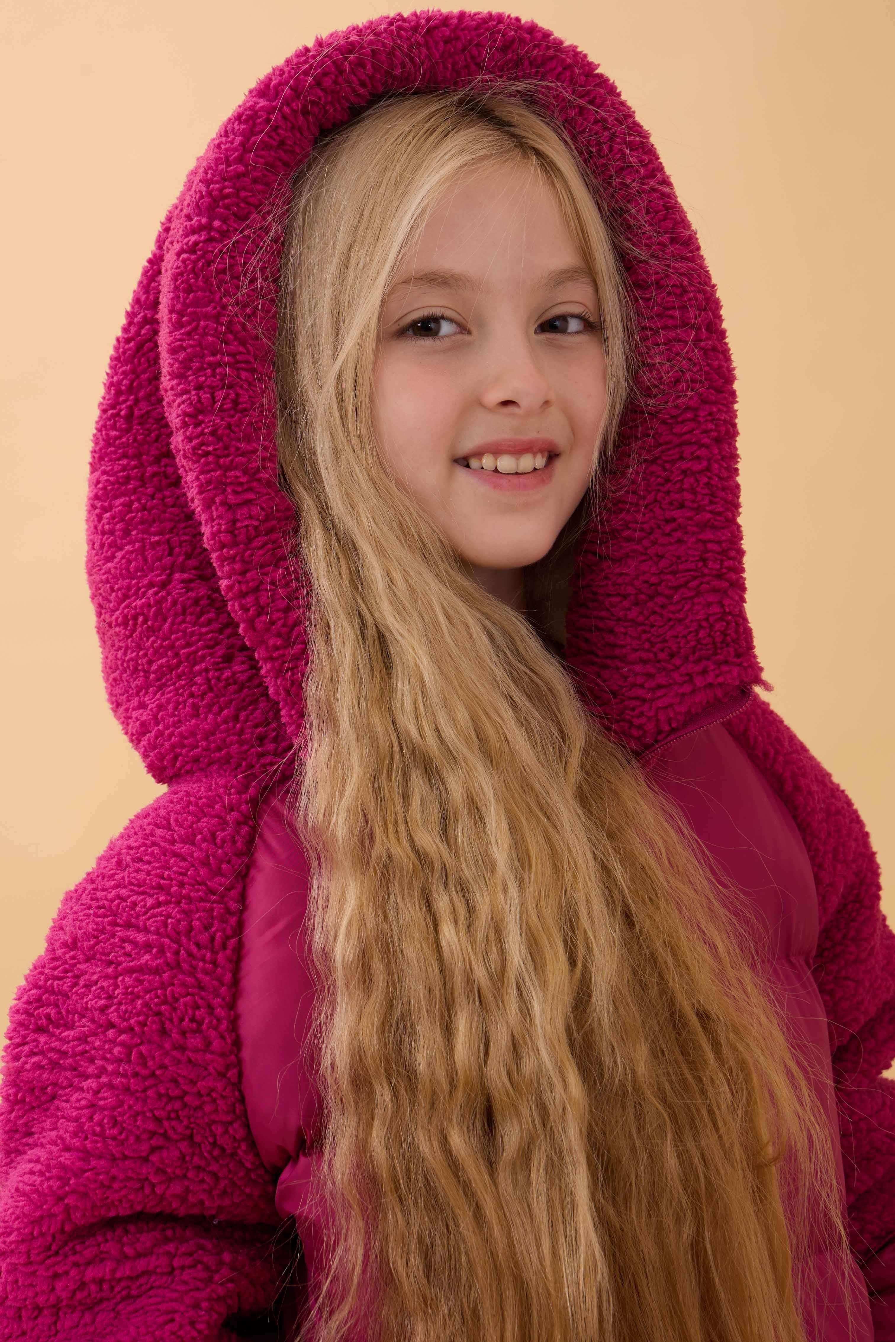 Kız Çocuk Kapüşon & Kol Peluşlu Şişme Mont