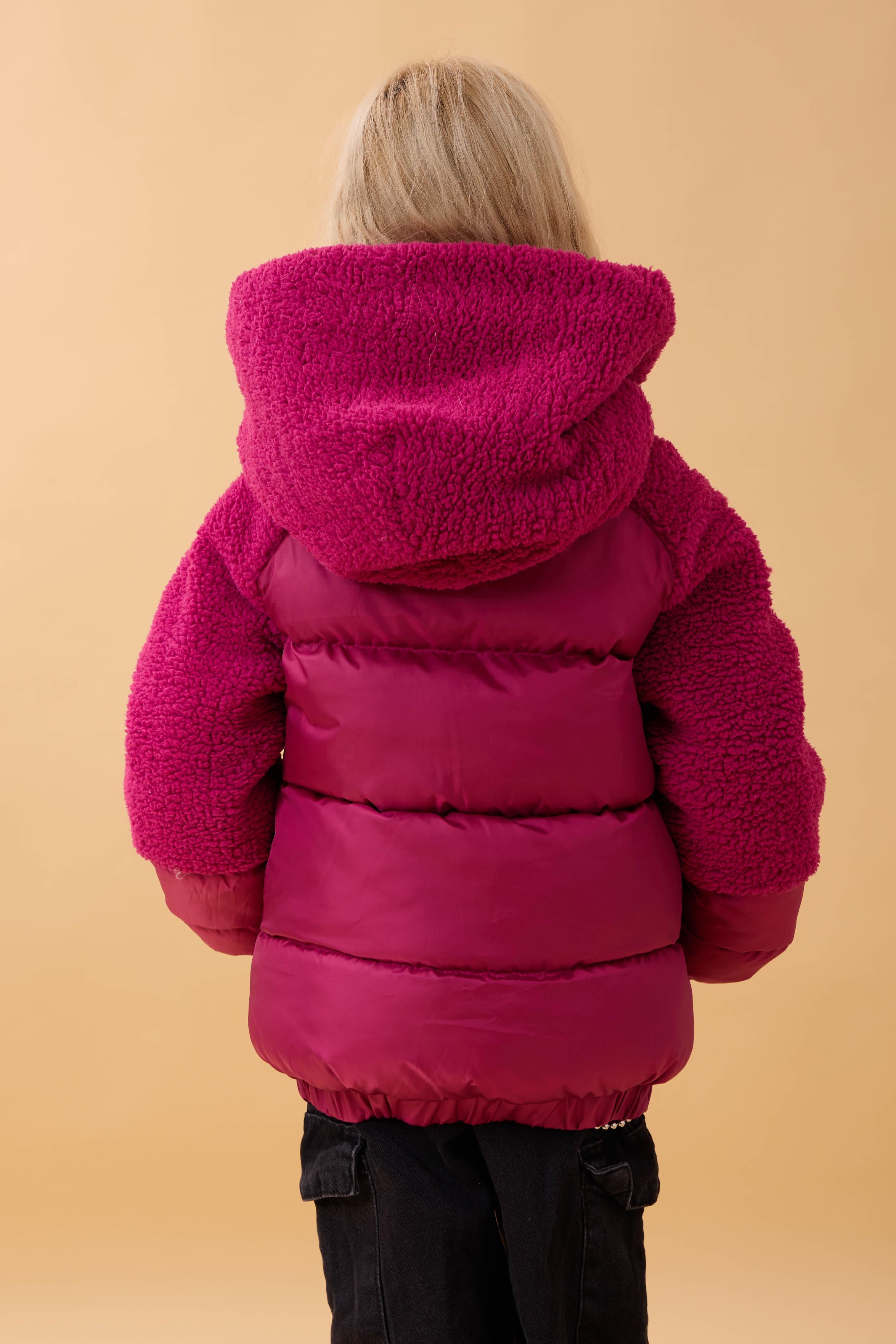 Kız Çocuk Kapüşon & Kol Peluşlu Şişme Mont – Gülkurusu