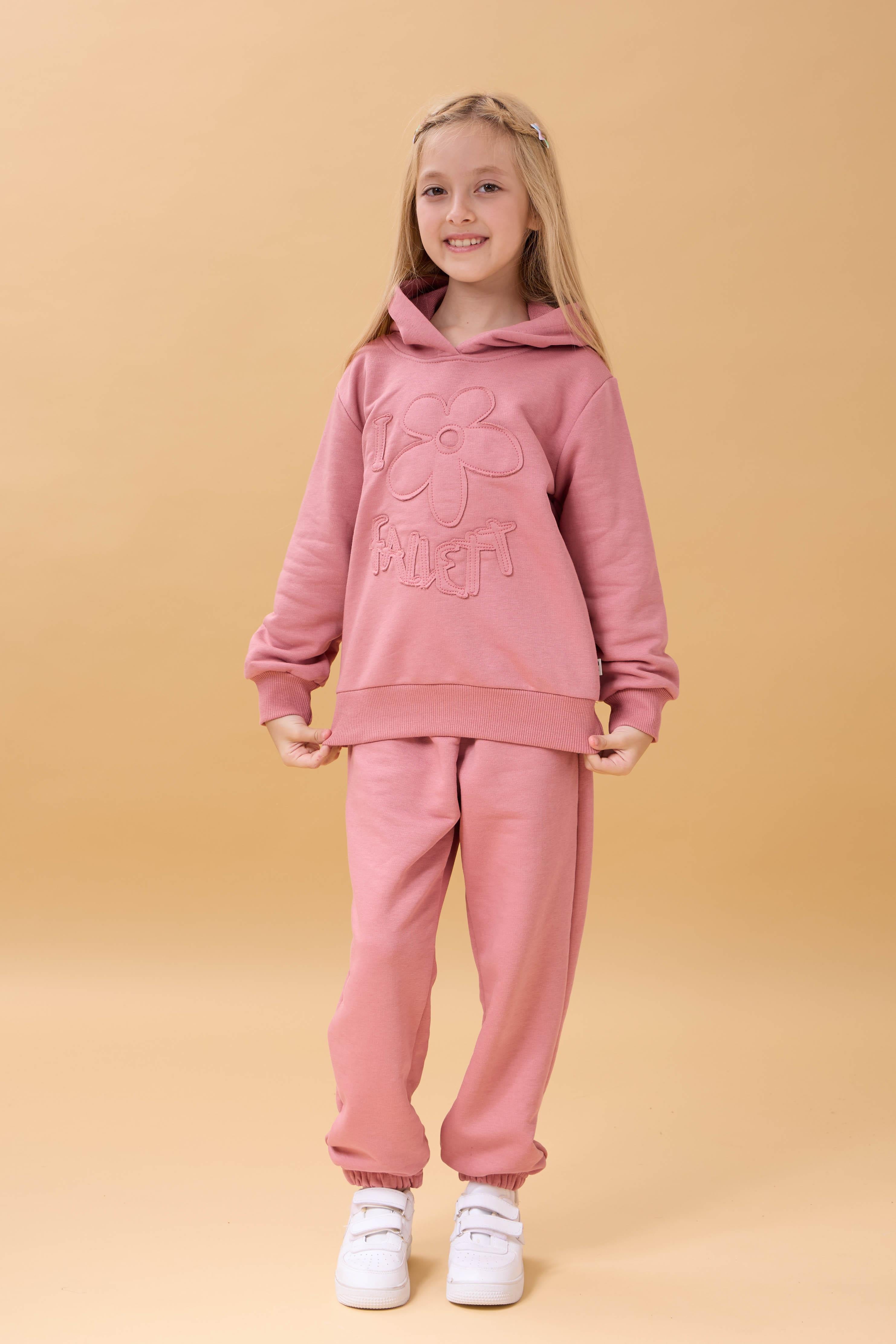 Kız Çocuk Kapüşonlu Çiçek Aplikeli Alt Üst Mevsimlik Takım