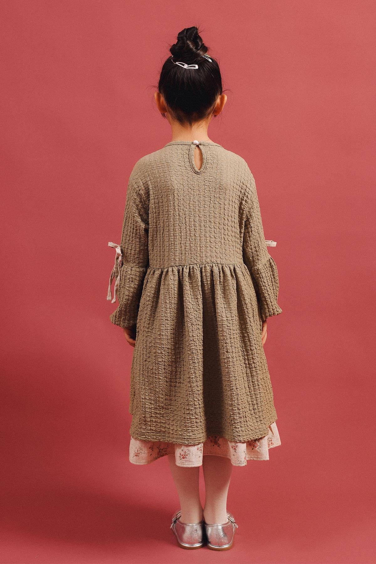 Kız Çocuk Keten Etekli Vintage Özel Gün Elbisesi