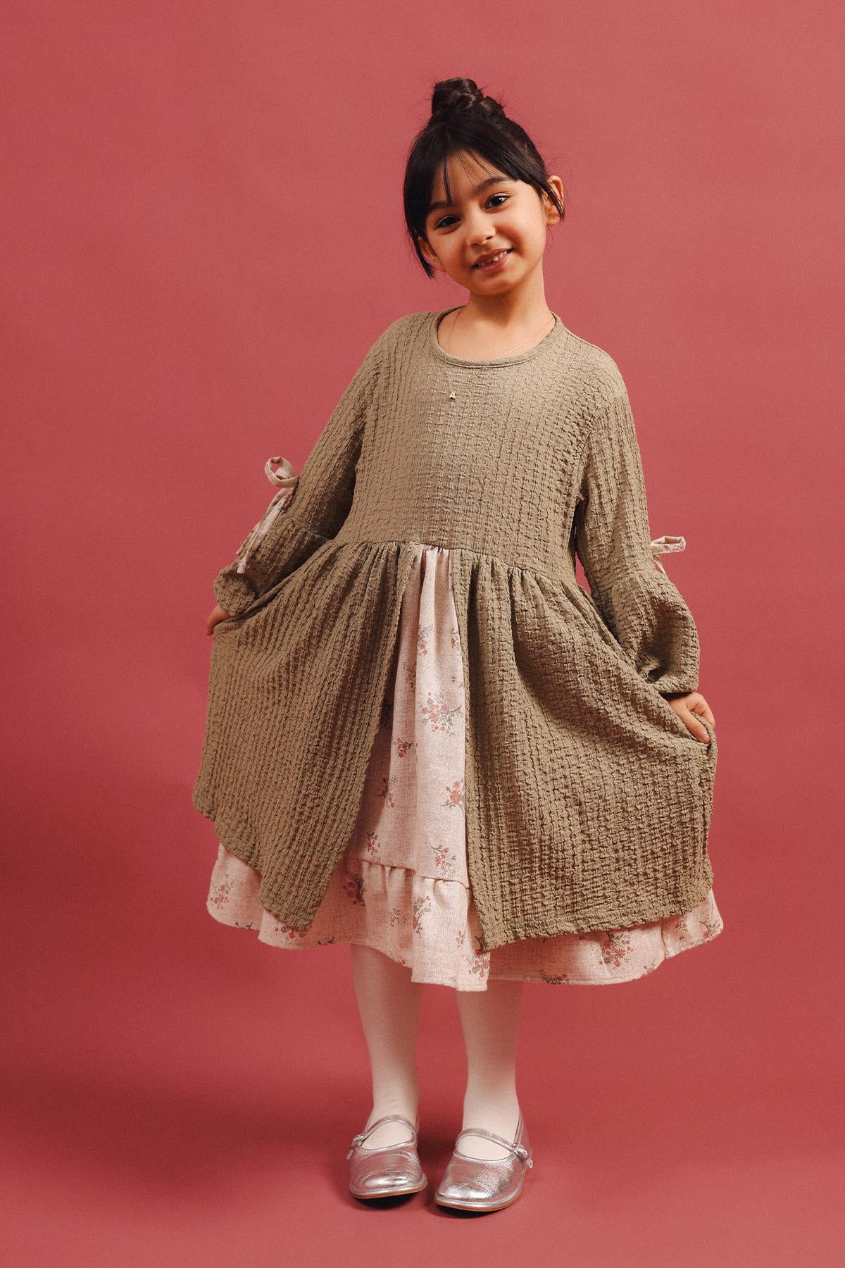 Kız Çocuk Keten Özel Gün Prenses Elbisesi