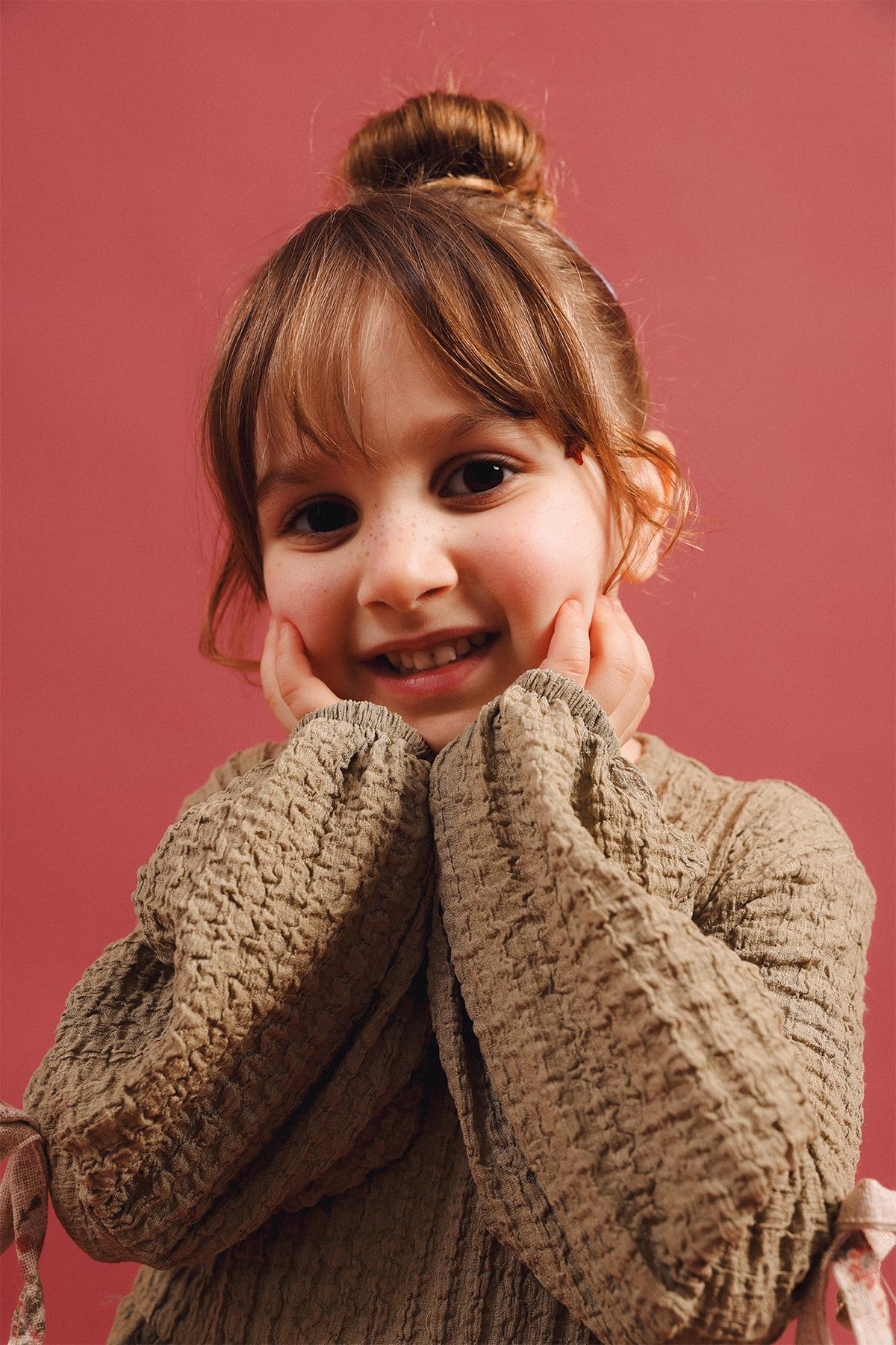 Kız Çocuk Keten Etekli Vintage Özel Gün Elbisesi