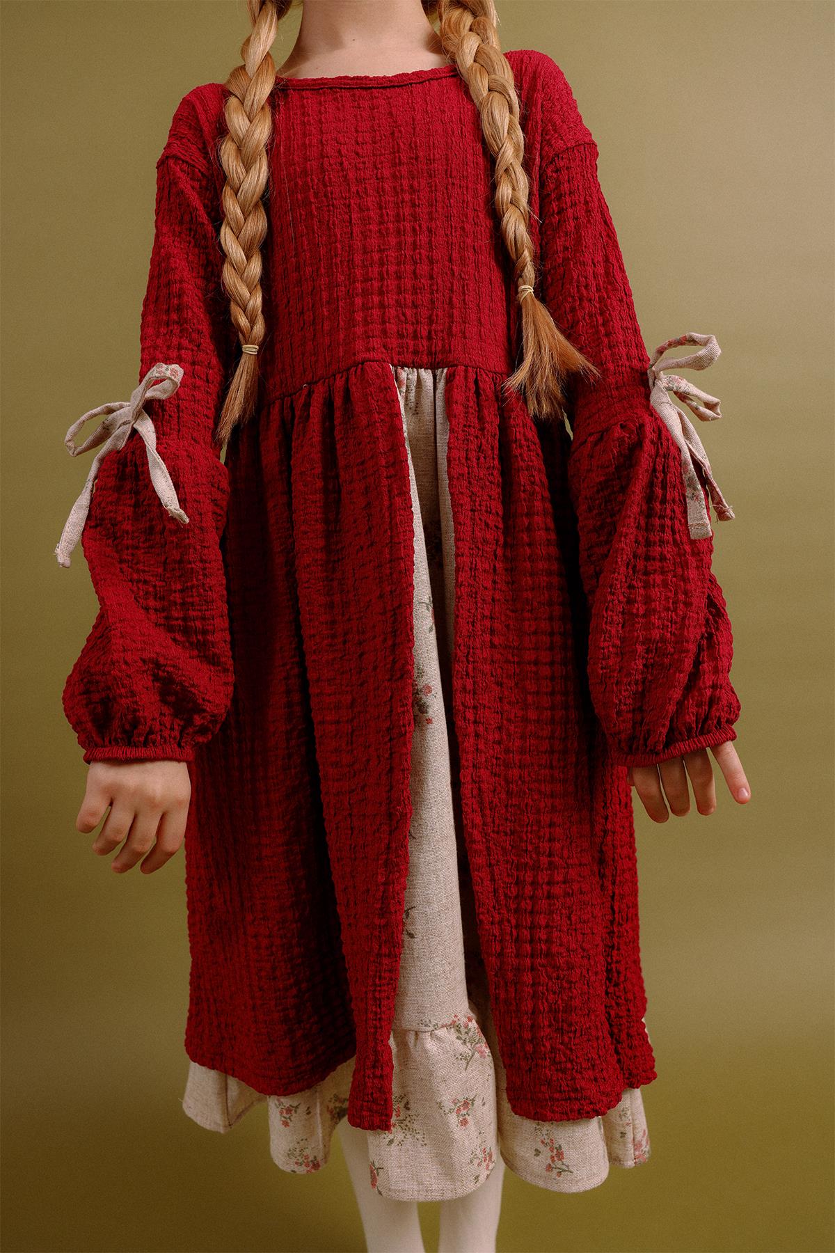 Kız Çocuk Keten Özel Gün Prenses Elbisesi