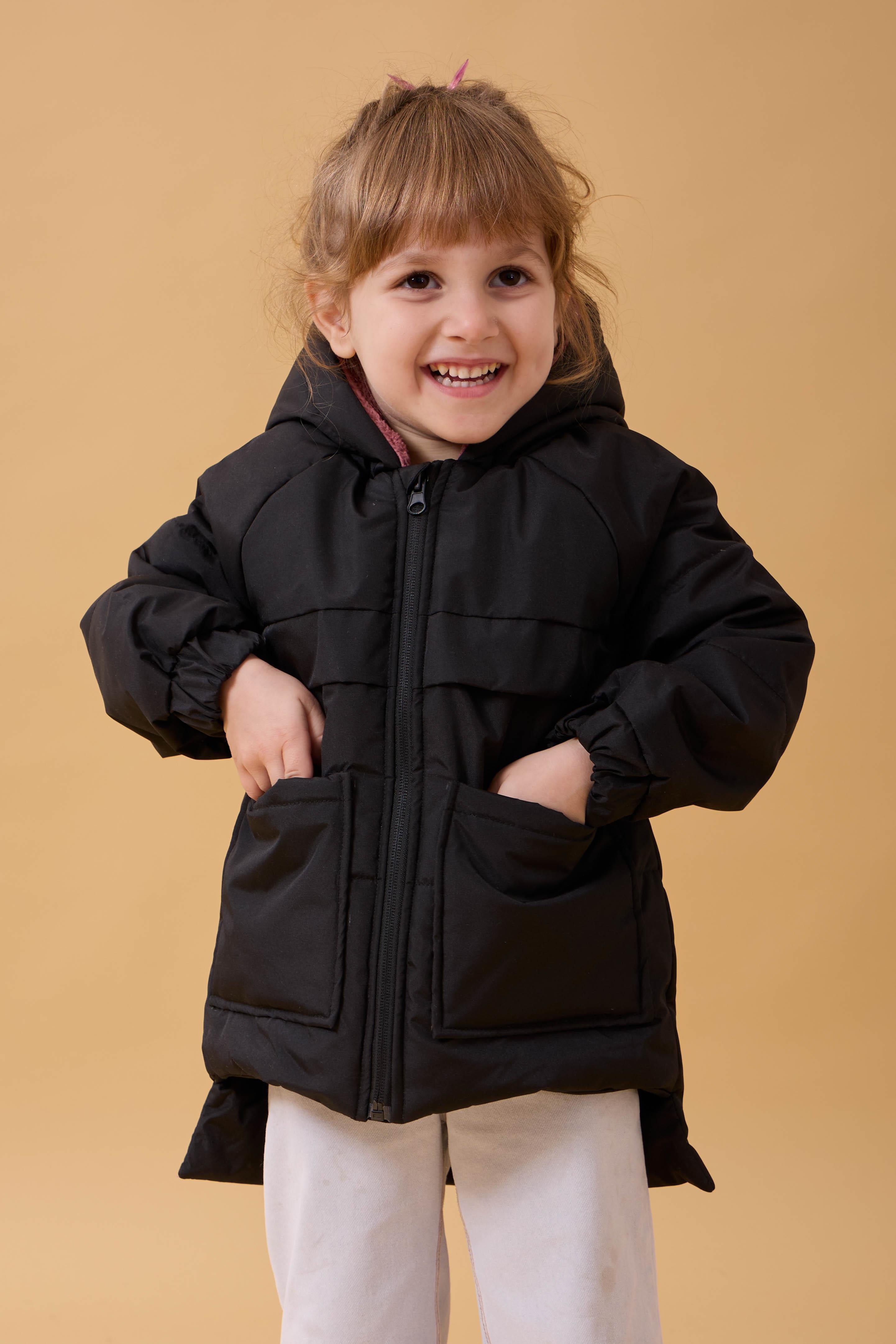 Kız Çocuk Kürklü Kulaklı ve Çanta Aksesuarlı Kalın Kışlık Mont