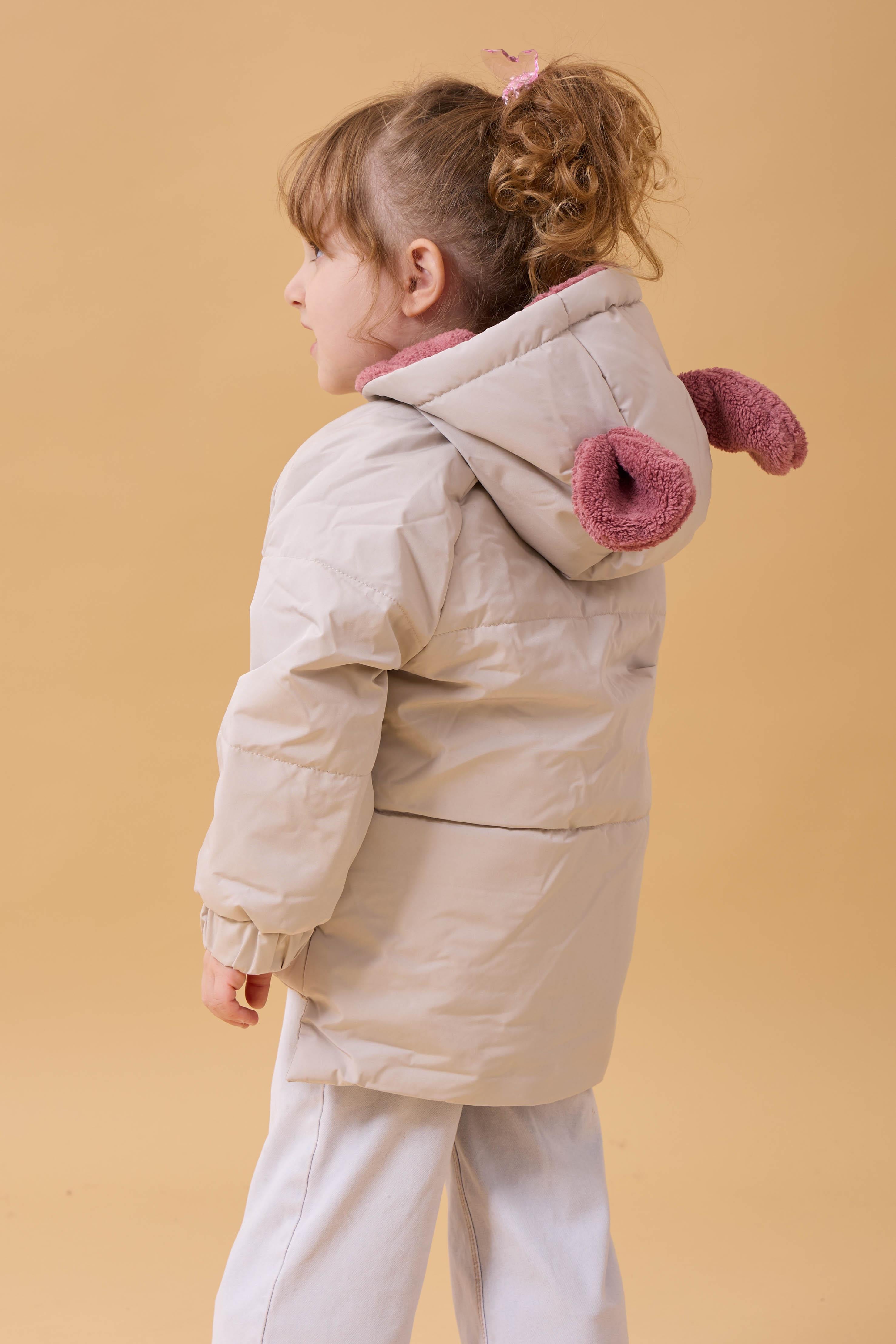 Kız Çocuk Kürklü Kulaklı ve Çanta Aksesuarlı Kalın Kışlık Mont