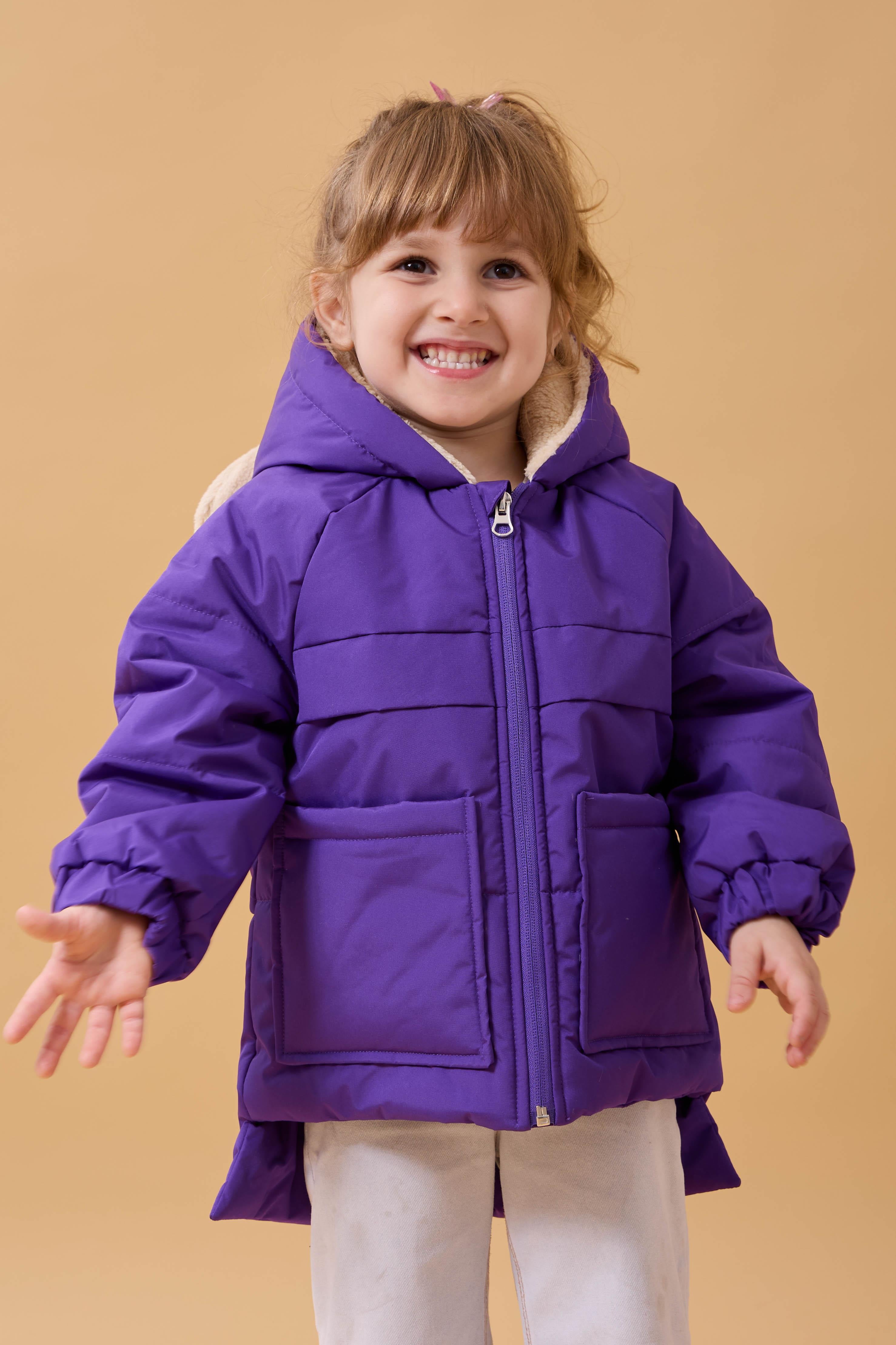 Kız Çocuk Kürklü Kulaklı ve Çanta Aksesuarlı Kalın Kışlık Mont