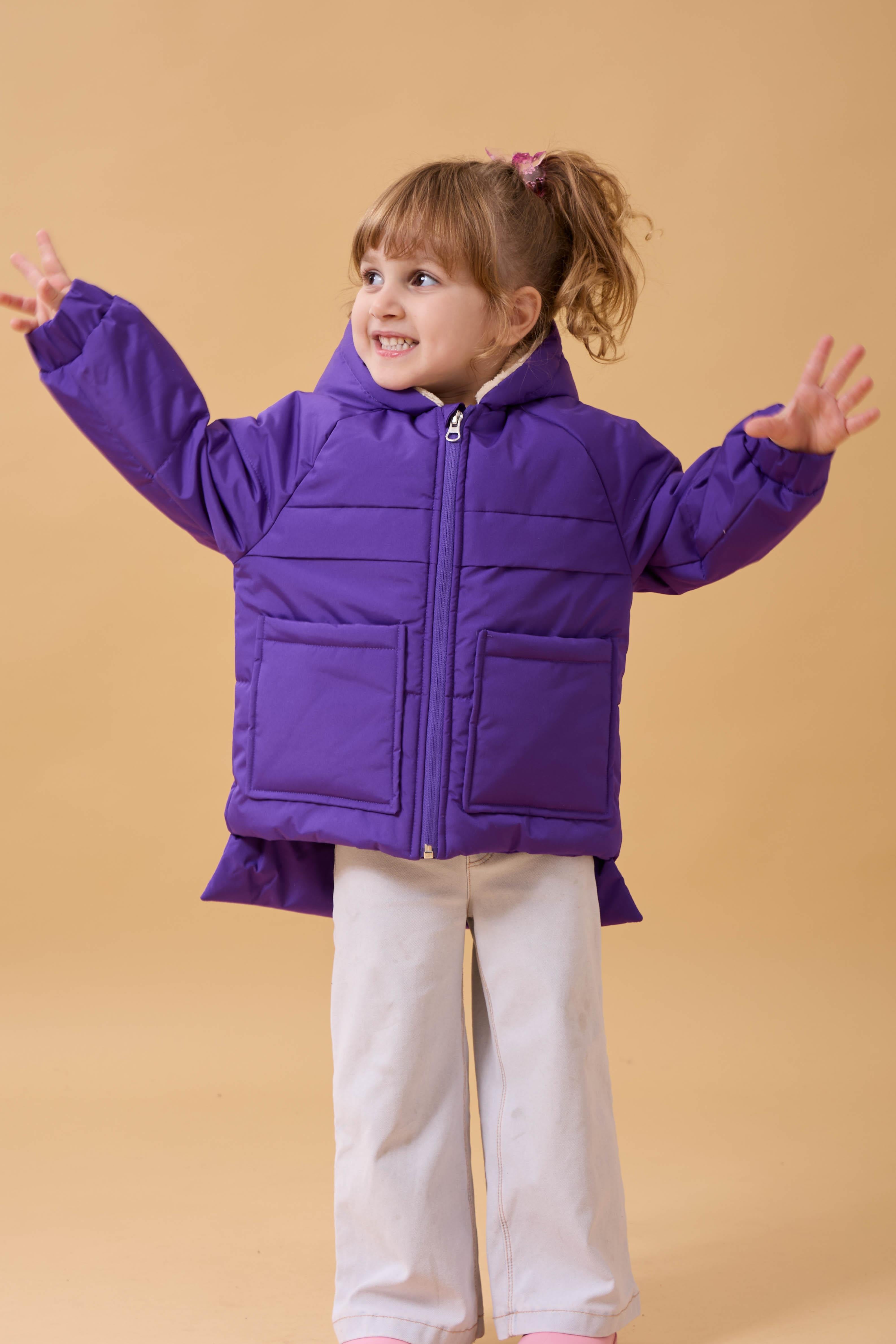 Kız Çocuk Kürklü Kulaklı ve Çanta Aksesuarlı Kalın Kışlık Mont