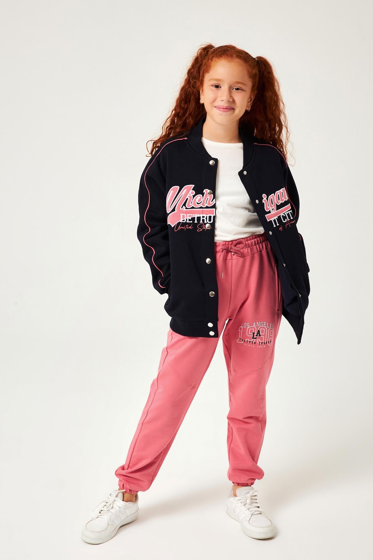 Michigan Nakış Detaylı Kız Çocuk Kolej Ceket Lacivert - Perendi