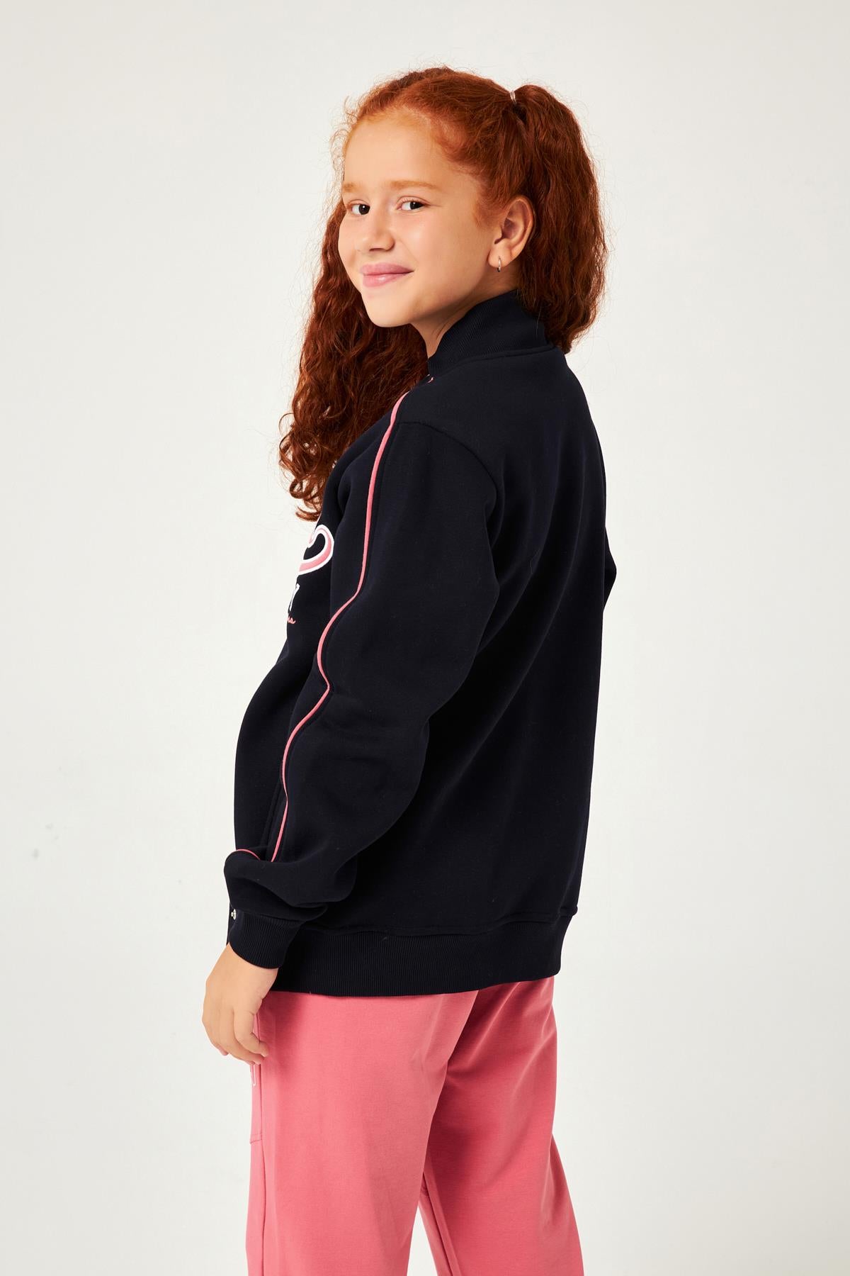 Michigan Nakış Detaylı Kız Çocuk Kolej Ceket Lacivert - Perendi