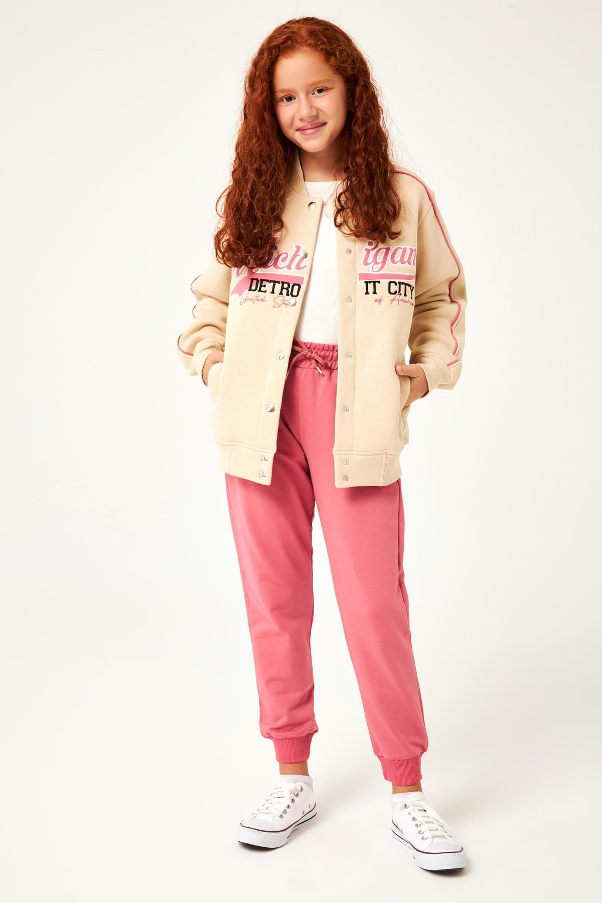 Michigan Nakış Detaylı Kız Çocuk Kolej Ceket Taş - Perendi