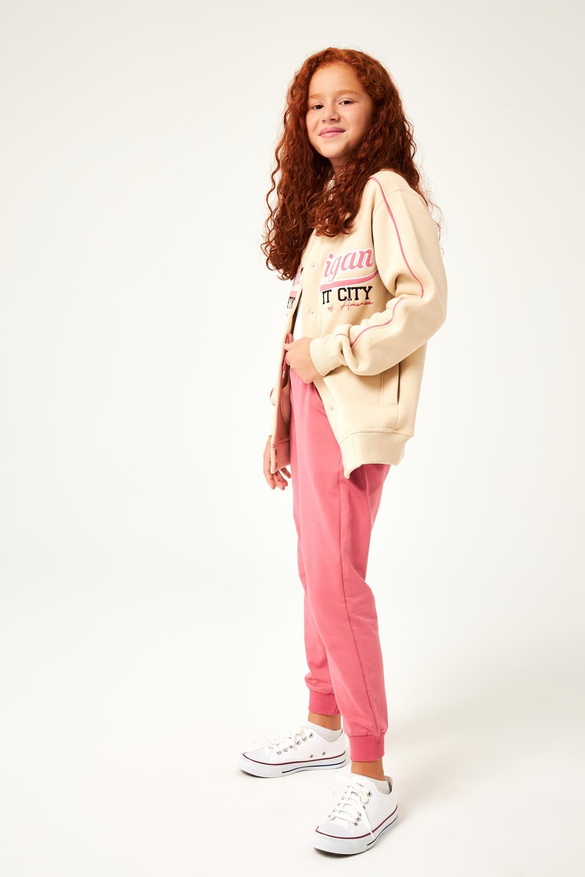 Michigan Nakış Detaylı Kız Çocuk Kolej Ceket Taş - Perendi