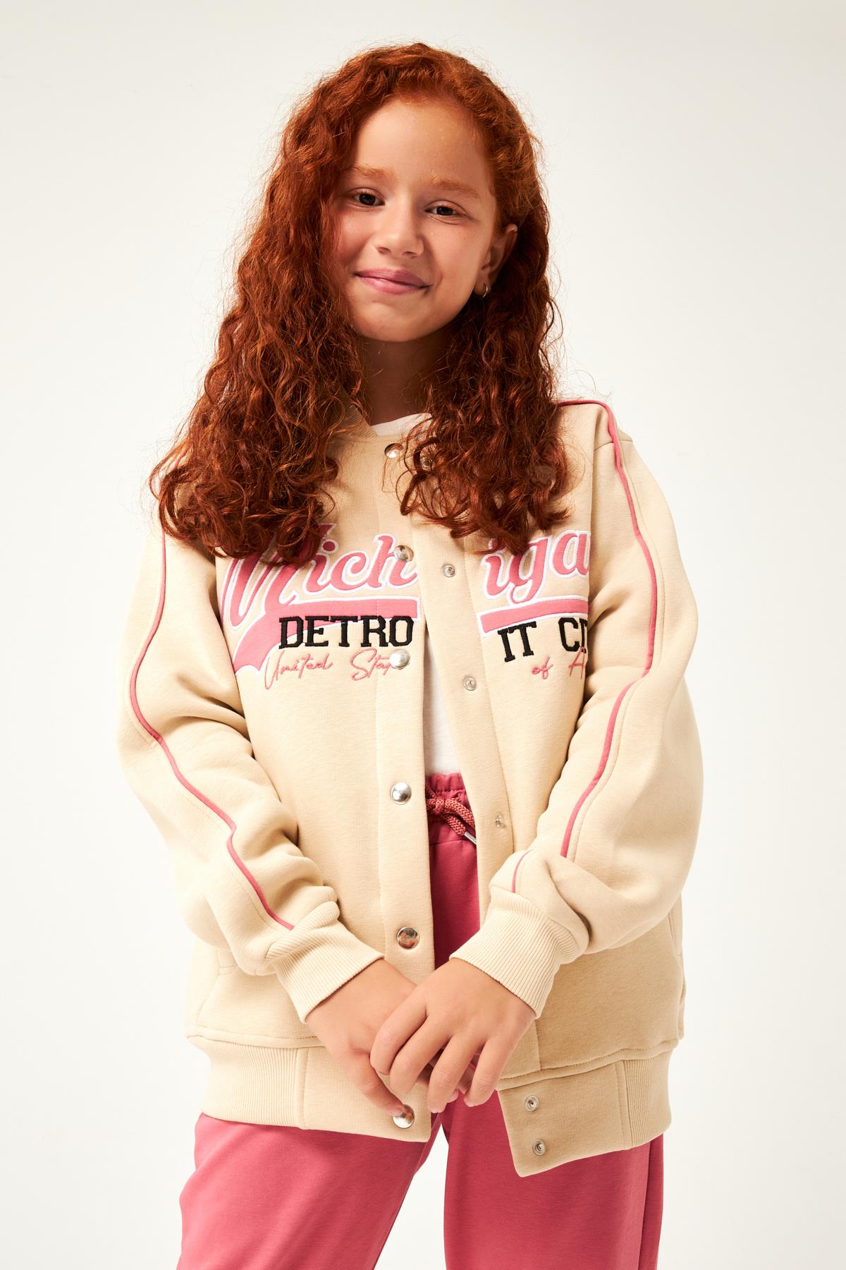 Michigan Nakış Detaylı Kız Çocuk Kolej Ceket Taş - Perendi