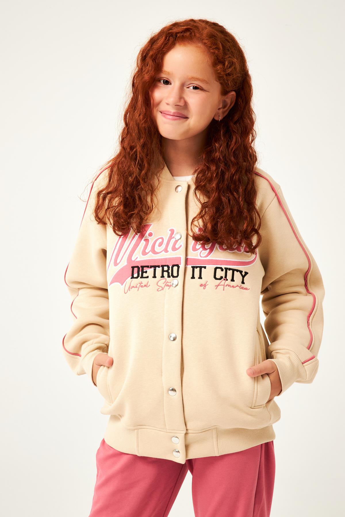 Michigan Nakış Detaylı Kız Çocuk Kolej Ceket Taş - Perendi