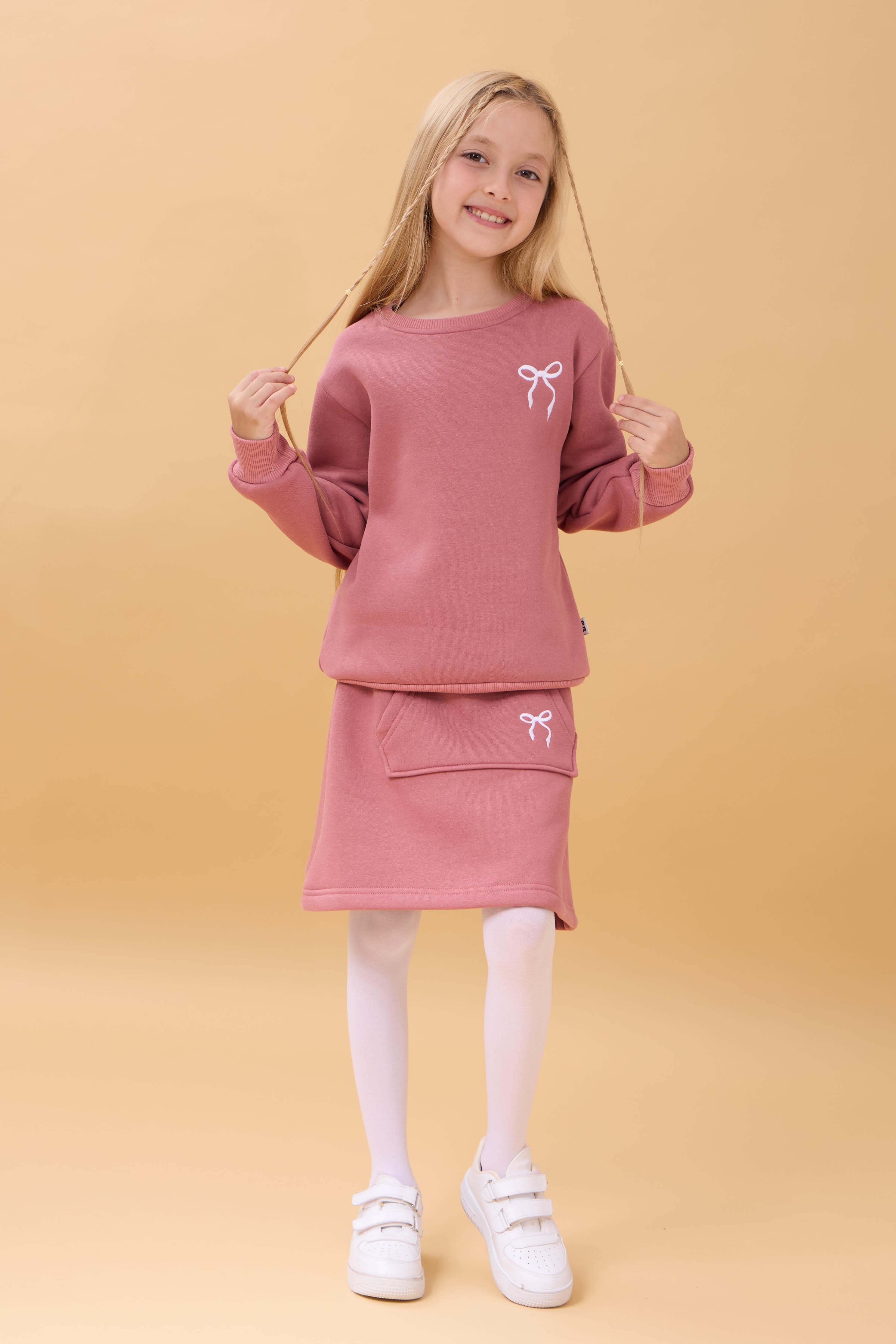 Kız Çocuk Nakışlı Şardonlu Etekli Kolej Takım