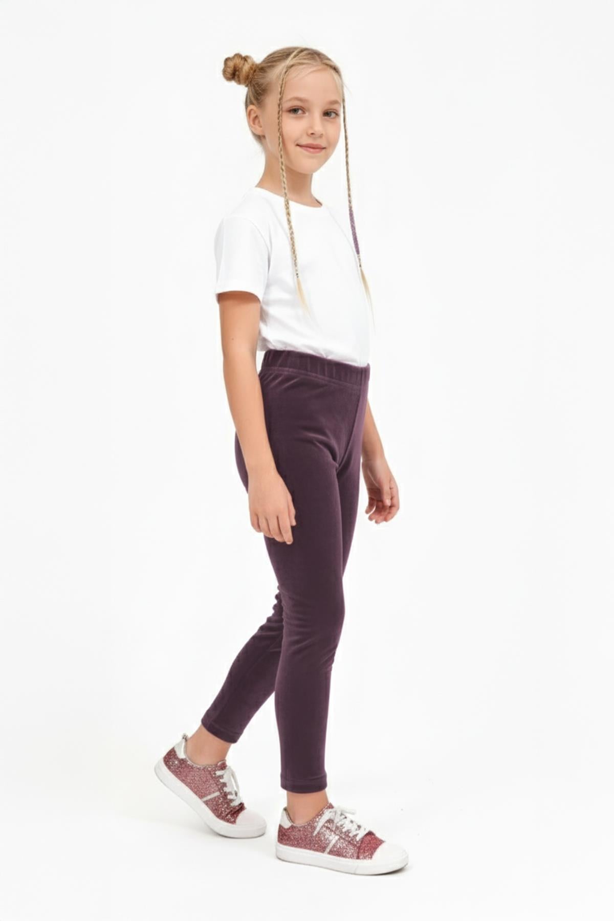 Kız Çocuk Parlak Dokulu İçi Polarlı Kadife Tayt