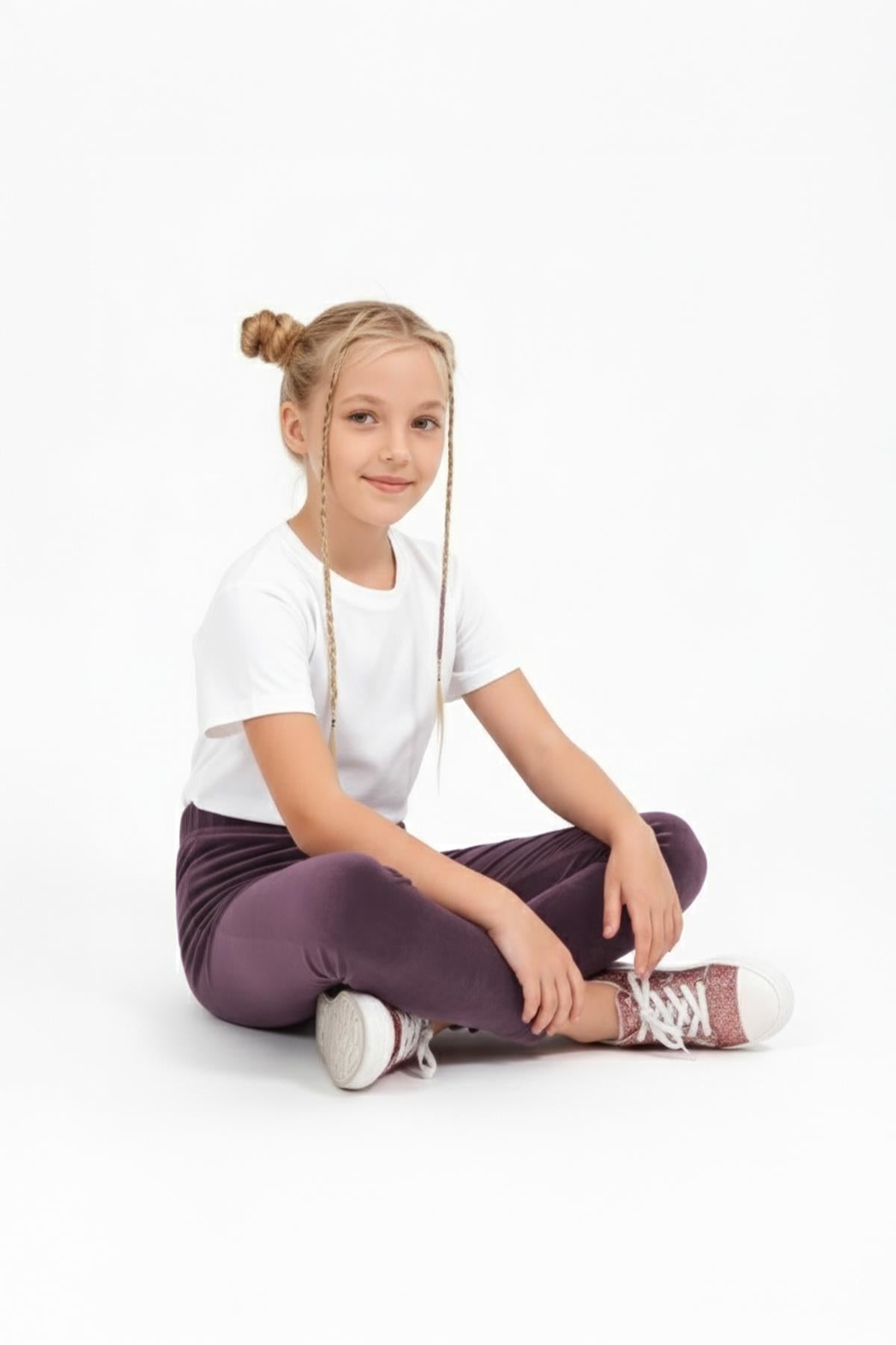 Kız Çocuk Parlak Dokulu İçi Polarlı Kadife Tayt – Gül Kurusu