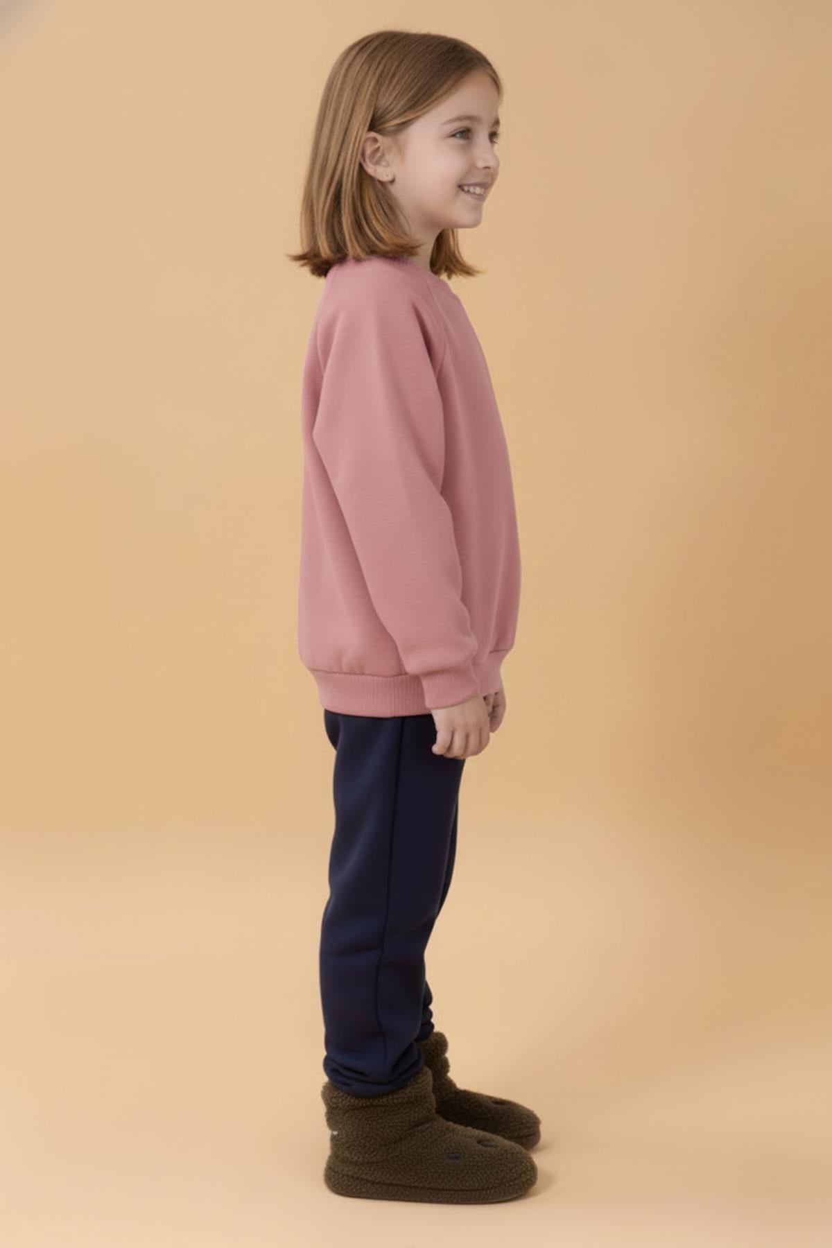 Kız Çocuk Rahat Kalıp Cep Detaylı 2’li içi polarlı Sweatshirt