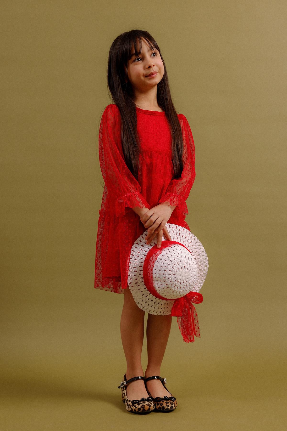 Kız Çocuk Şapkalı Tül Elbise – Özel Gün Kombini