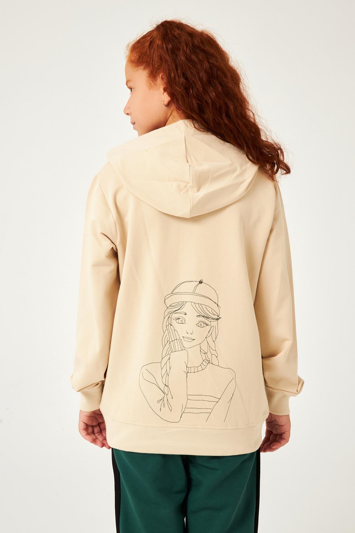 Secret Baskı Detaylı Kız Çocuk Kapüşonlu Sweatshirt Taş - Perendi