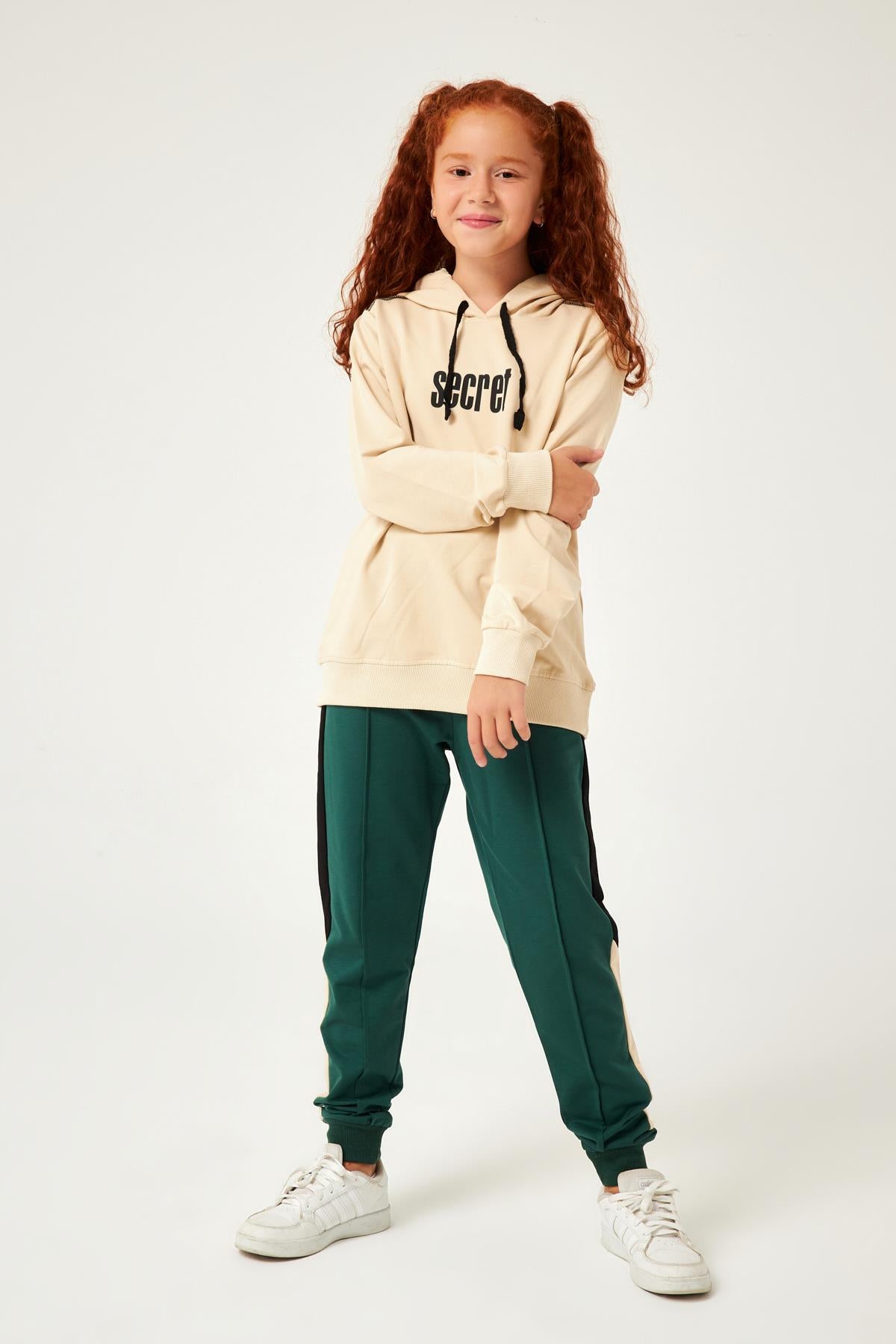 Secret Baskı Detaylı Kız Çocuk Kapüşonlu Sweatshirt Taş - Perendi