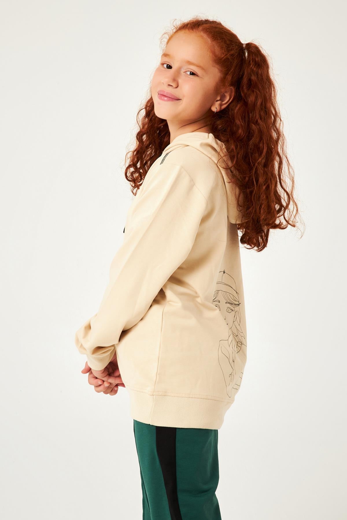 Secret Baskı Detaylı Kız Çocuk Kapüşonlu Sweatshirt Taş - Perendi