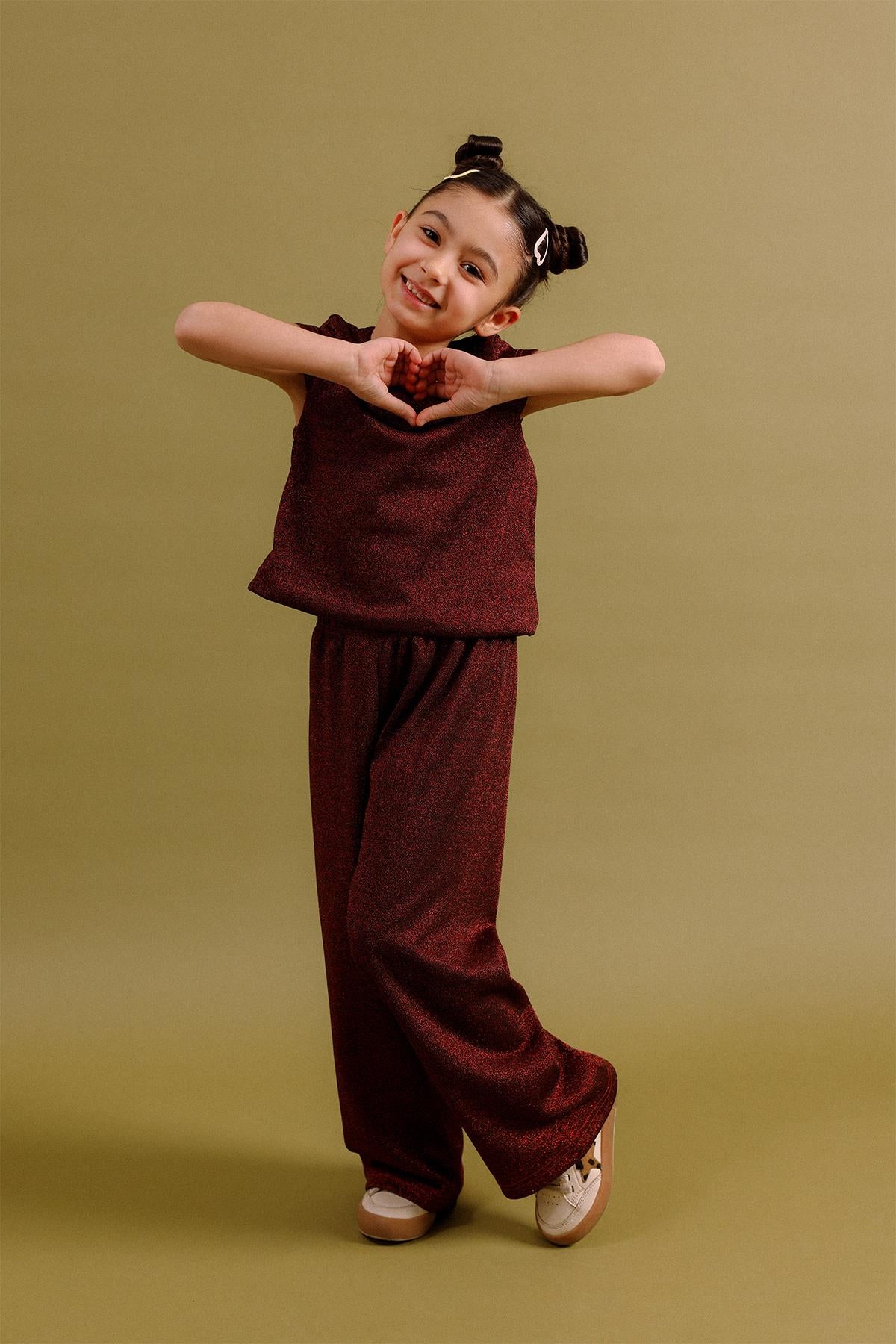 Kız Çocuk Simli Bluz Ve Bol Pantolon 2'li Takım – Özel Gün Kombini