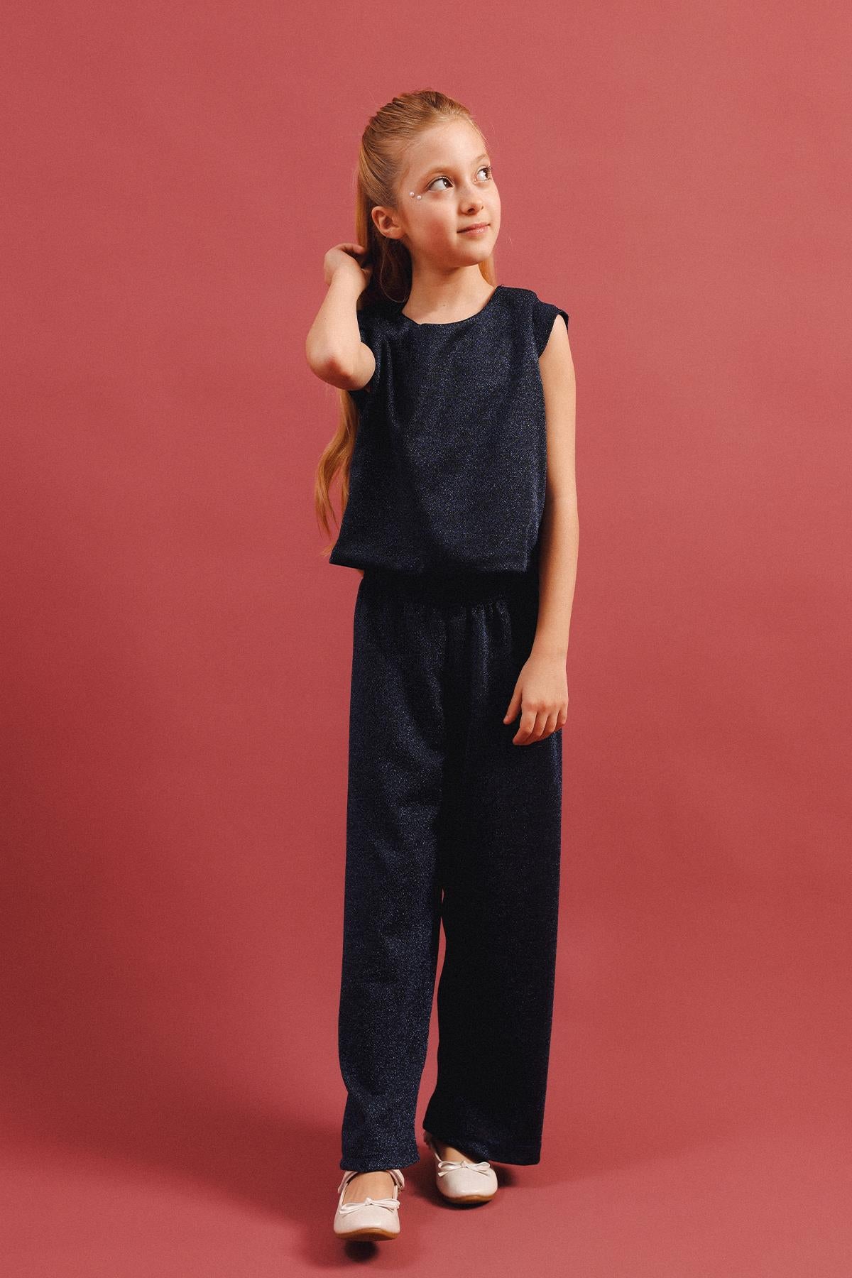 Kız Çocuk Simli Bluz Ve Bol Pantolon 2'li Takım – Özel Gün Kombini