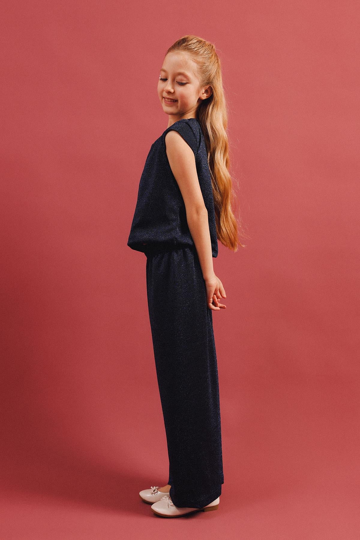 Kız Çocuk Simli Bluz Ve Bol Pantolon 2'li Takım – Özel Gün Kombini