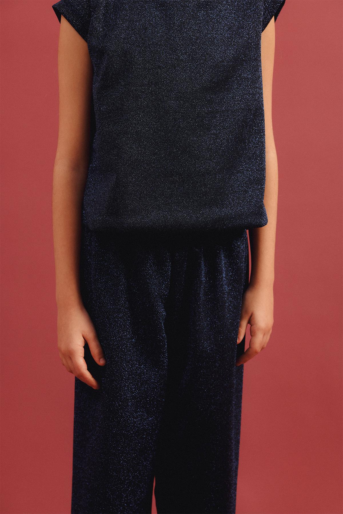 Kız Çocuk Simli Bluz Ve Bol Pantolon 2'li Takım – Özel Gün Kombini