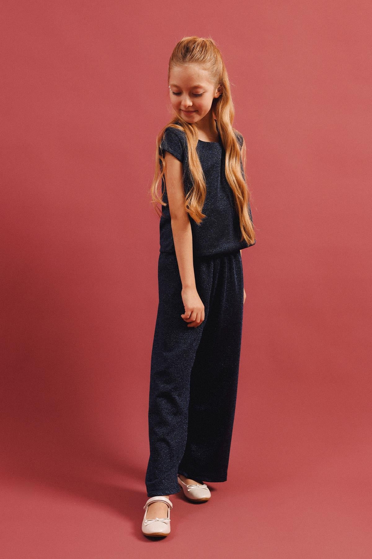 Kız Çocuk Simli Bluz Ve Bol Pantolon 2'li Takım – Özel Gün Kombini