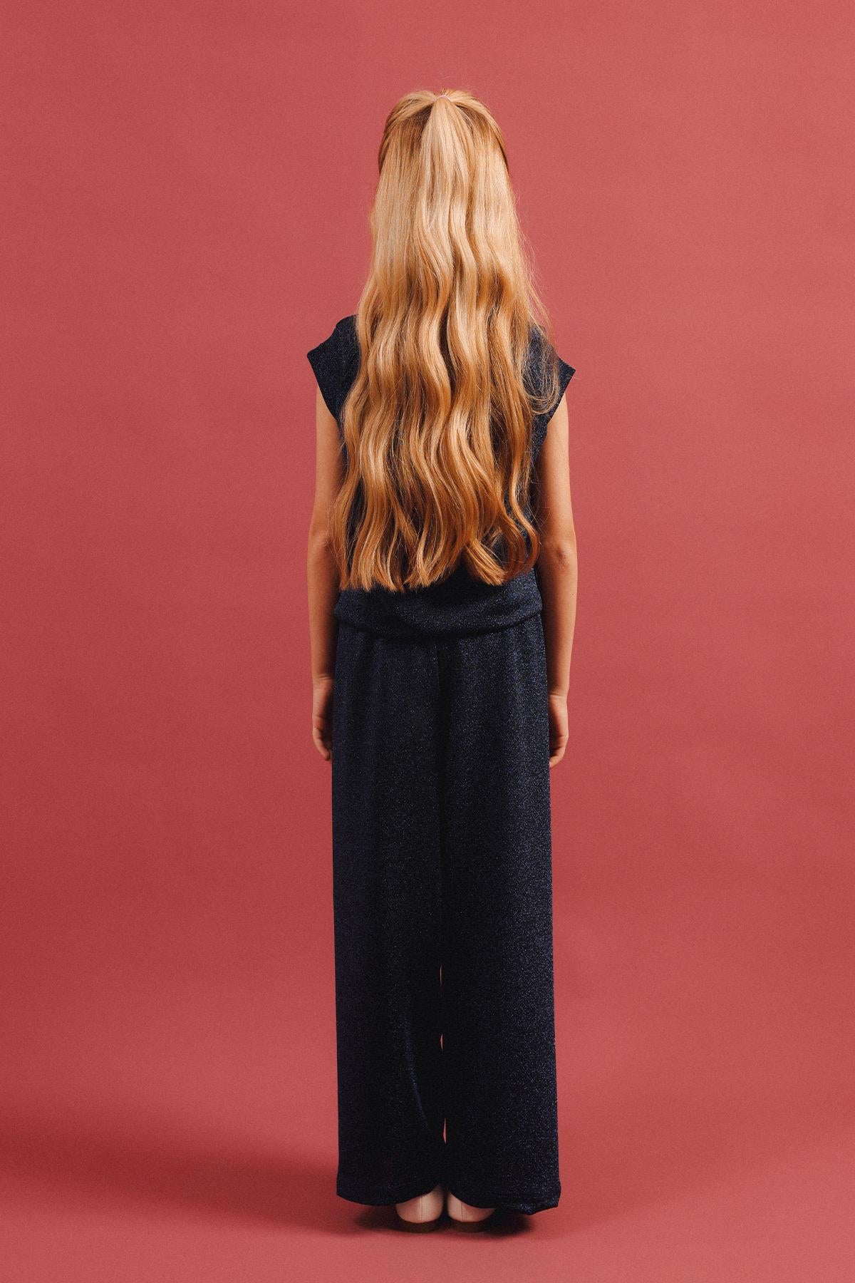 Kız Çocuk Simli Bluz Ve Bol Pantolon 2'li Takım – Özel Gün Kombini