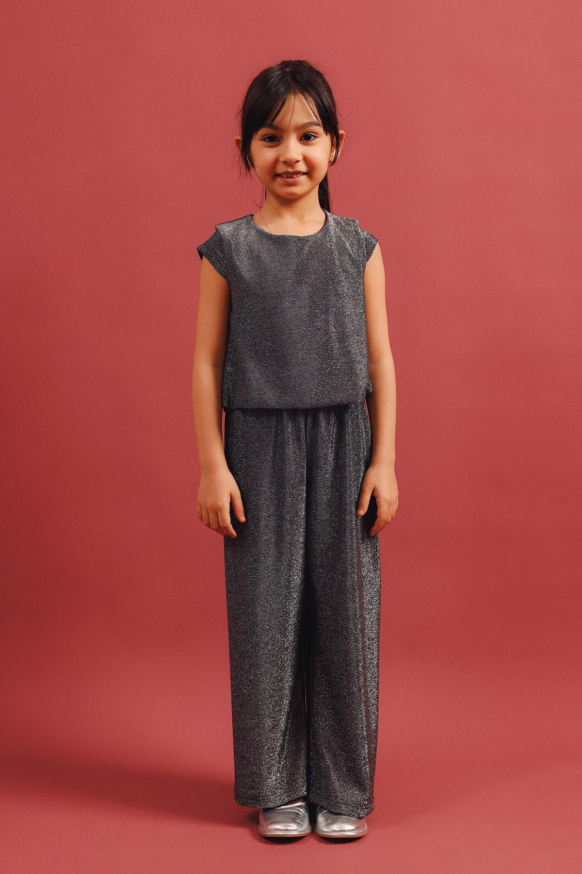 Kız Çocuk Simli Bluz Ve Bol Pantolon 2'li Takım – Özel Gün Kombini