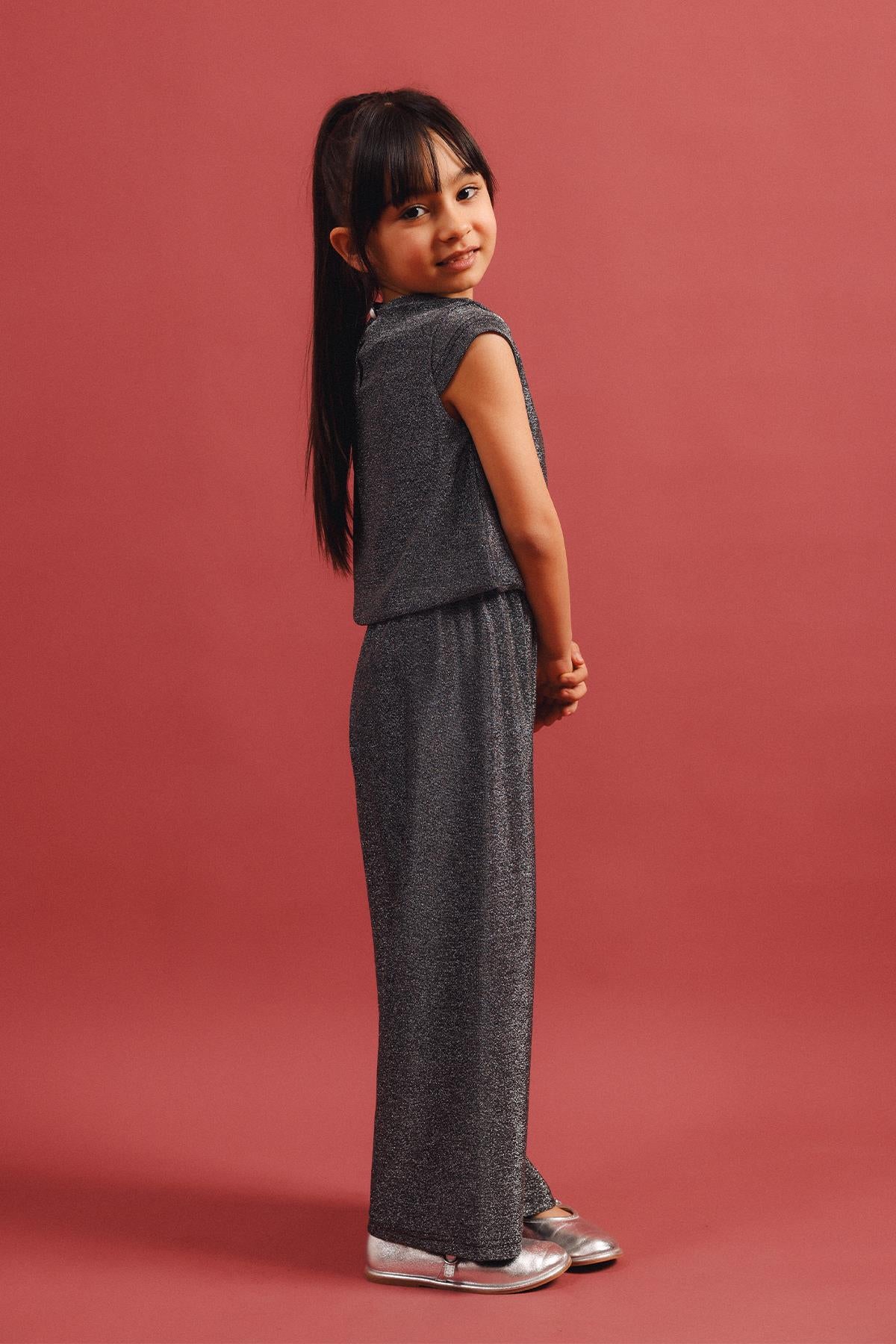 Kız Çocuk Simli Bluz Ve Bol Pantolon 2'li Takım – Özel Gün Kombini