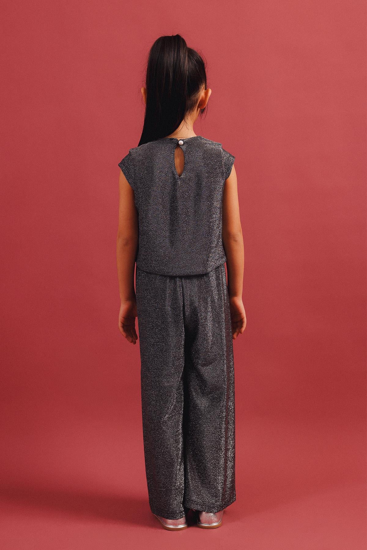 Kız Çocuk Simli Bluz Ve Bol Pantolon 2'li Takım – Özel Gün Kombini