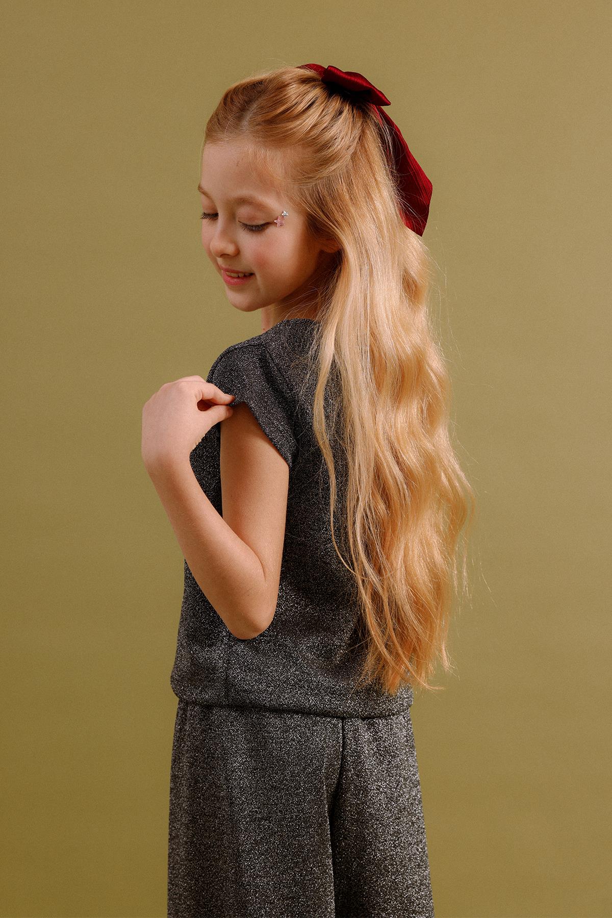 Kız Çocuk Simli Bluz Ve Bol Pantolon 2'li Takım – Özel Gün Kombini