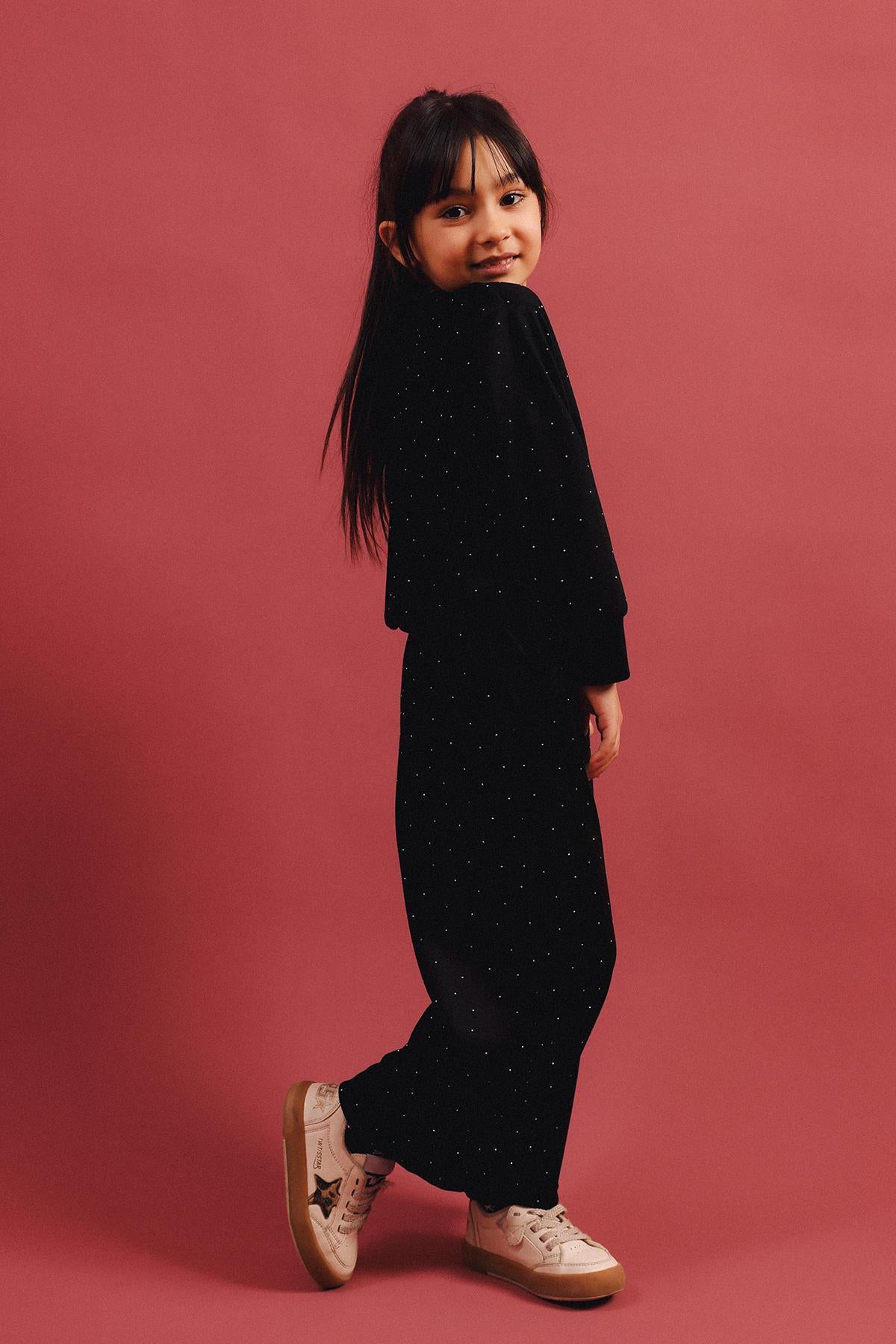 Kız Çocuk Taş Detaylı Geniş Paça Mevsimlik Alt-Üst Takım