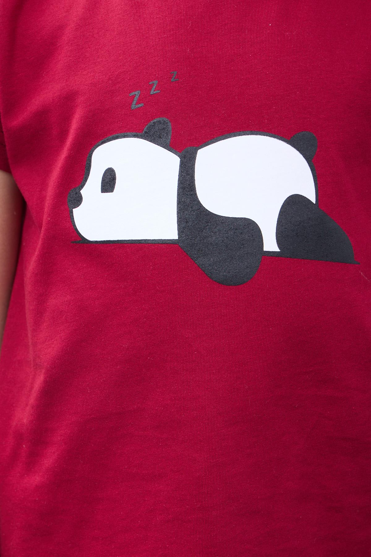 Kız Çocuk Vişne Panda Baskılı Kısa Kollu Tişört ve Siyah Şort Takımı - Perendi