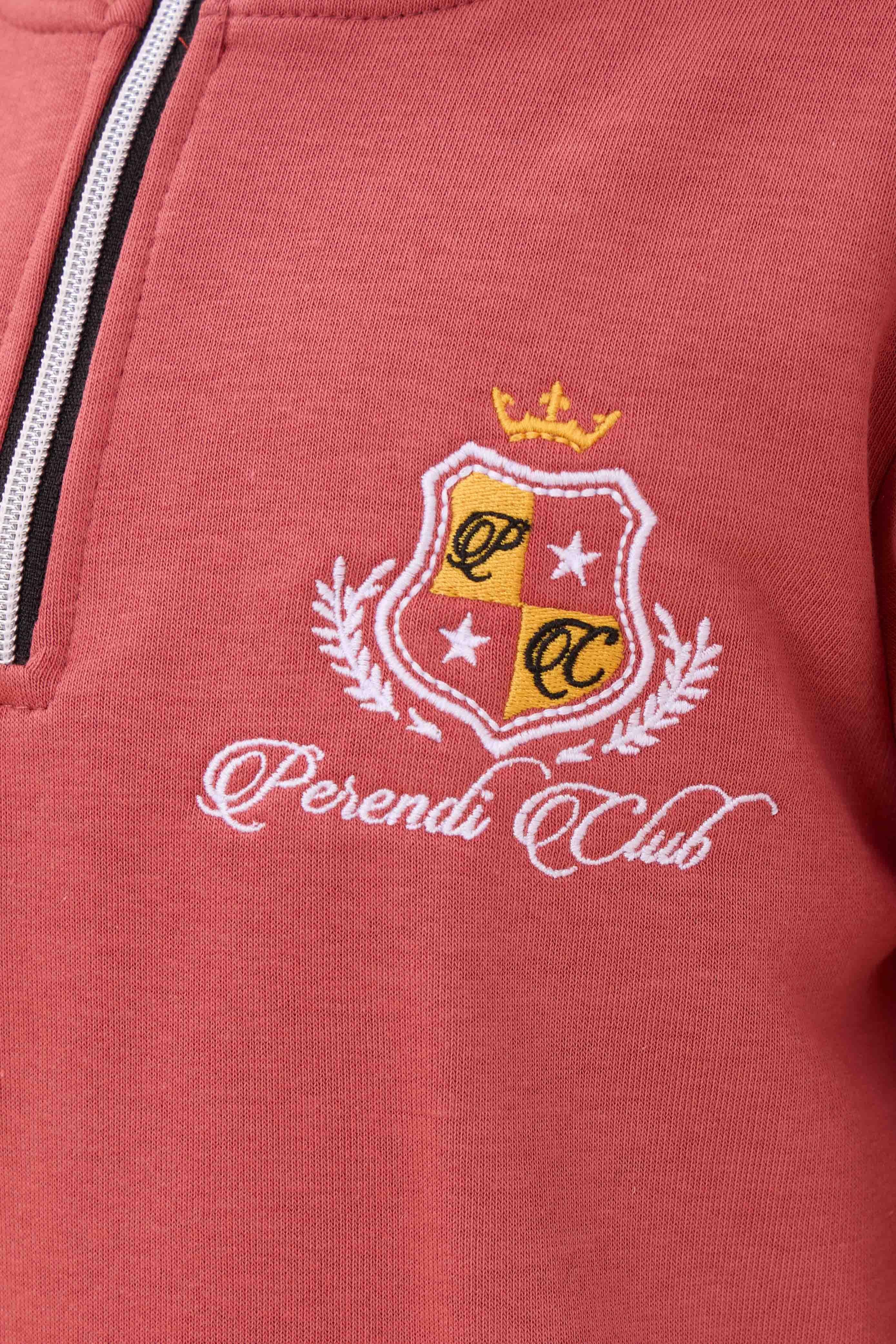 Kız Çocuk Yüksek Yaka Fermuarlı Nakış Detaylı Mevsimlik Eşofman Takımı Kiremit