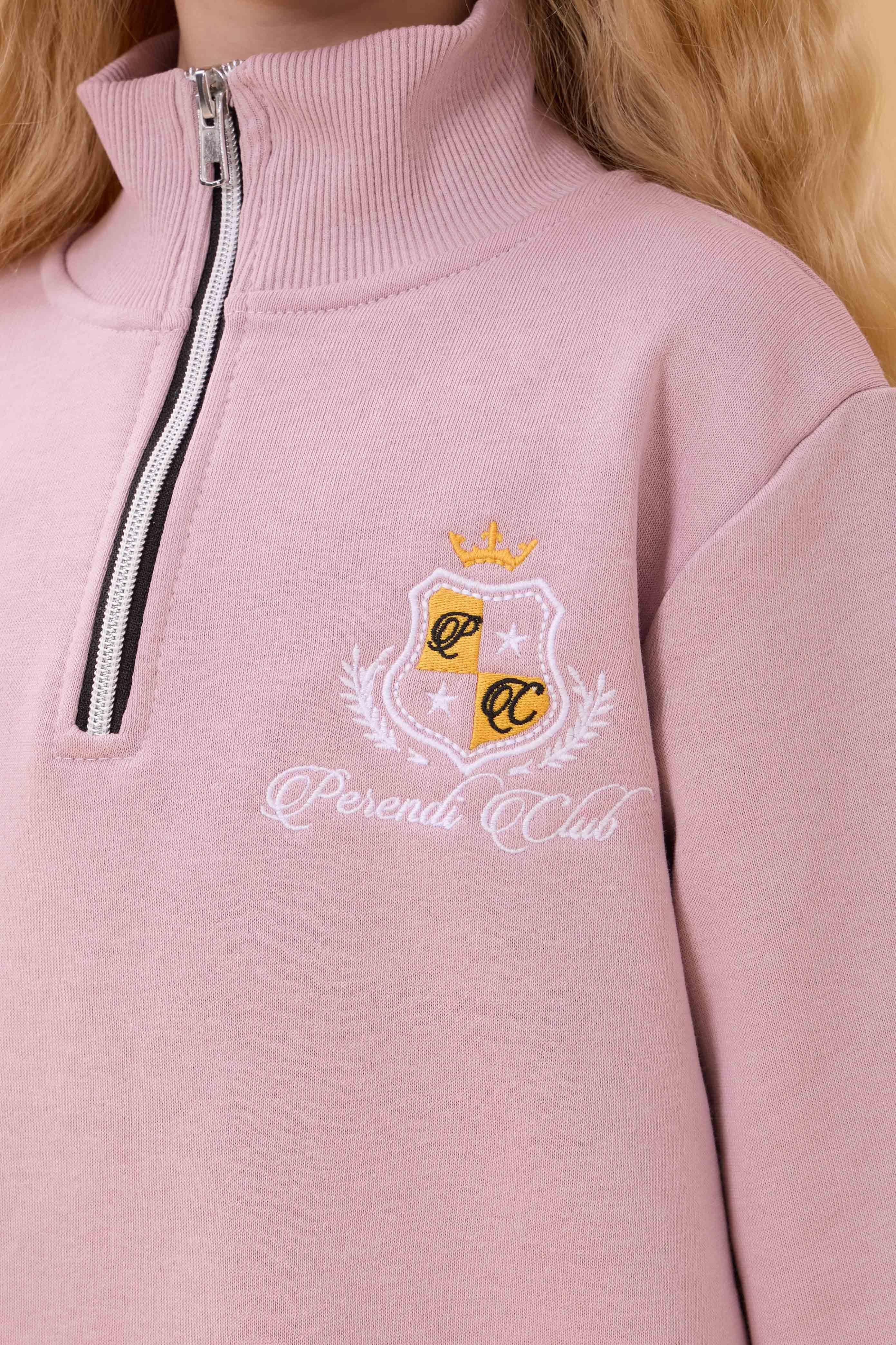 Kız Çocuk Yüksek Yaka Fermuarlı Nakış Detaylı Mevsimlik Eşofman Takımı Lila