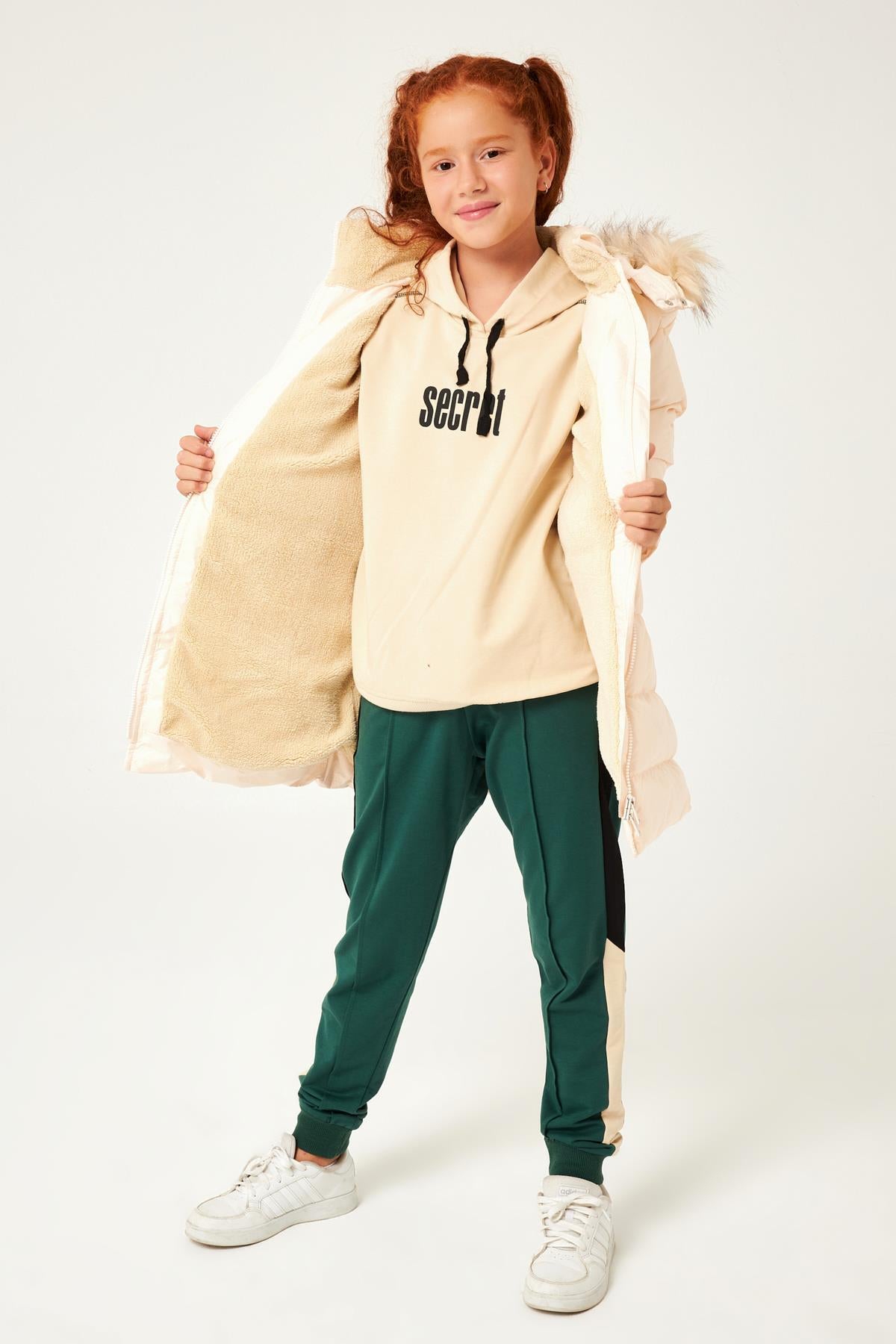 Kürk Kapüşonlu Kız Çocuk Mont