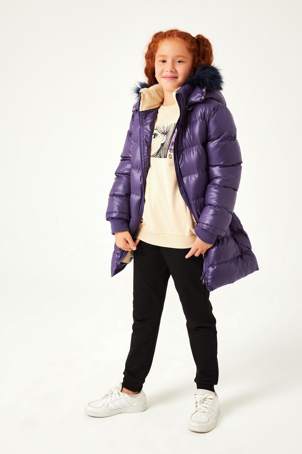 Kürk Kapüşonlu Kız Çocuk Mont